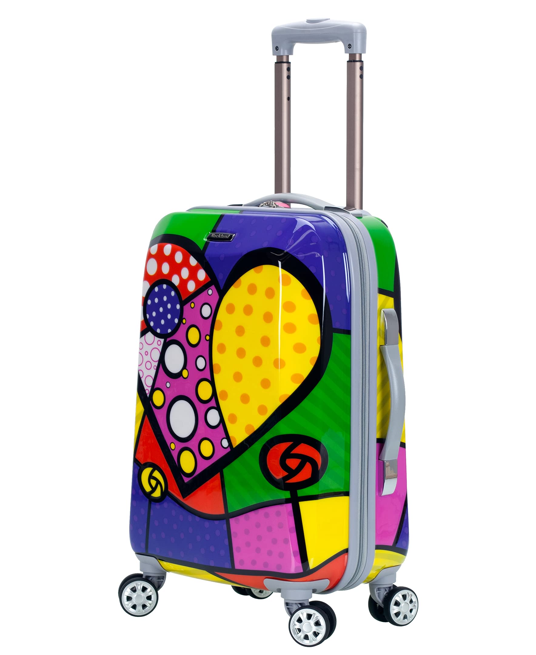 Rockland Departure Hardside Spinner Wheel Luggage Set - 2-Piece (20/28 Inch) Heart Design, Lightweight Durable Suitcase for Travel, Business Trips & Weekend Getaways