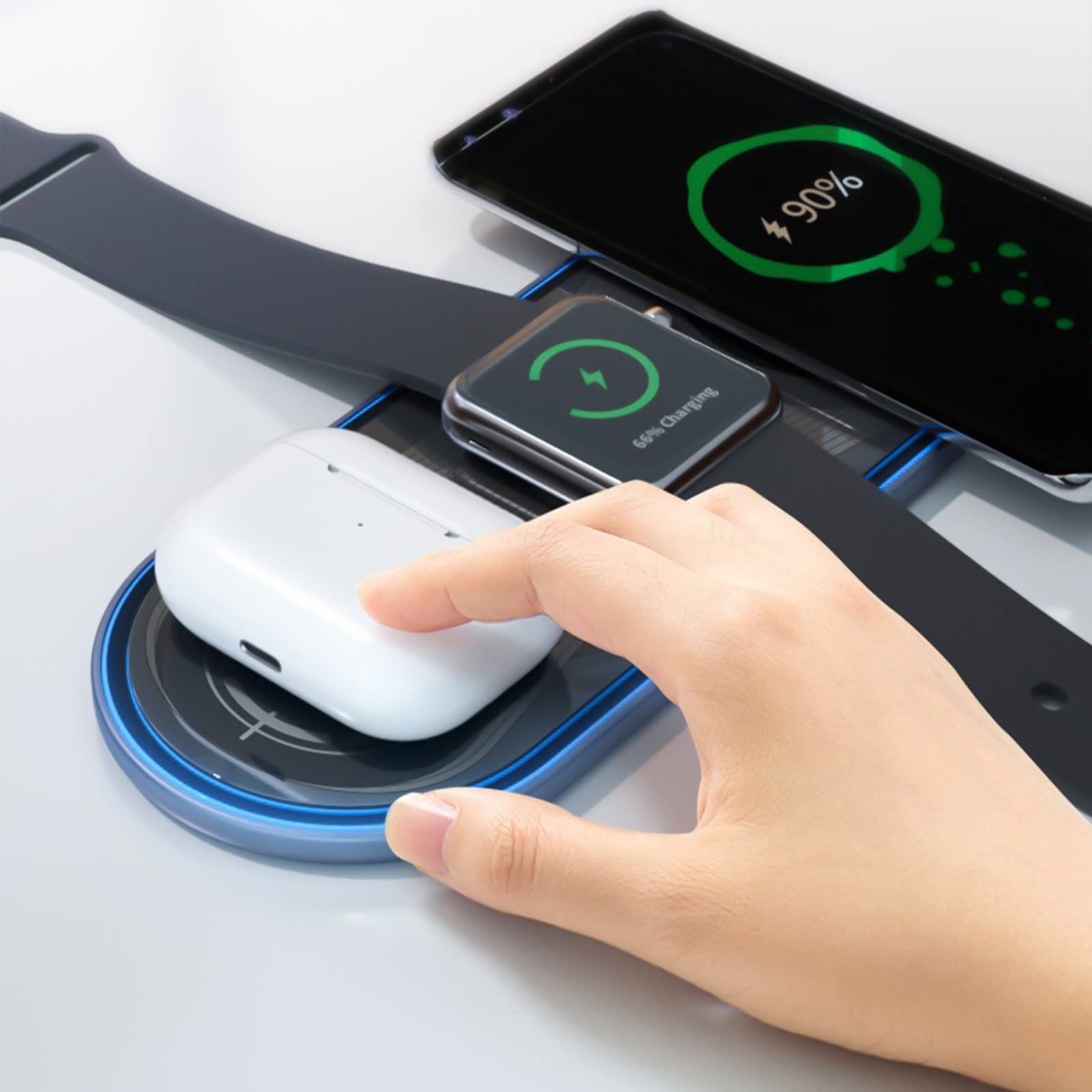 Wuztai 3 in 1 Wireless Charging Station - 15W Fast Wireless Charger for iPhone, Samsung, AirPods & Smartwatches - Multi-Device Charging Pad for Home, Office & Travel