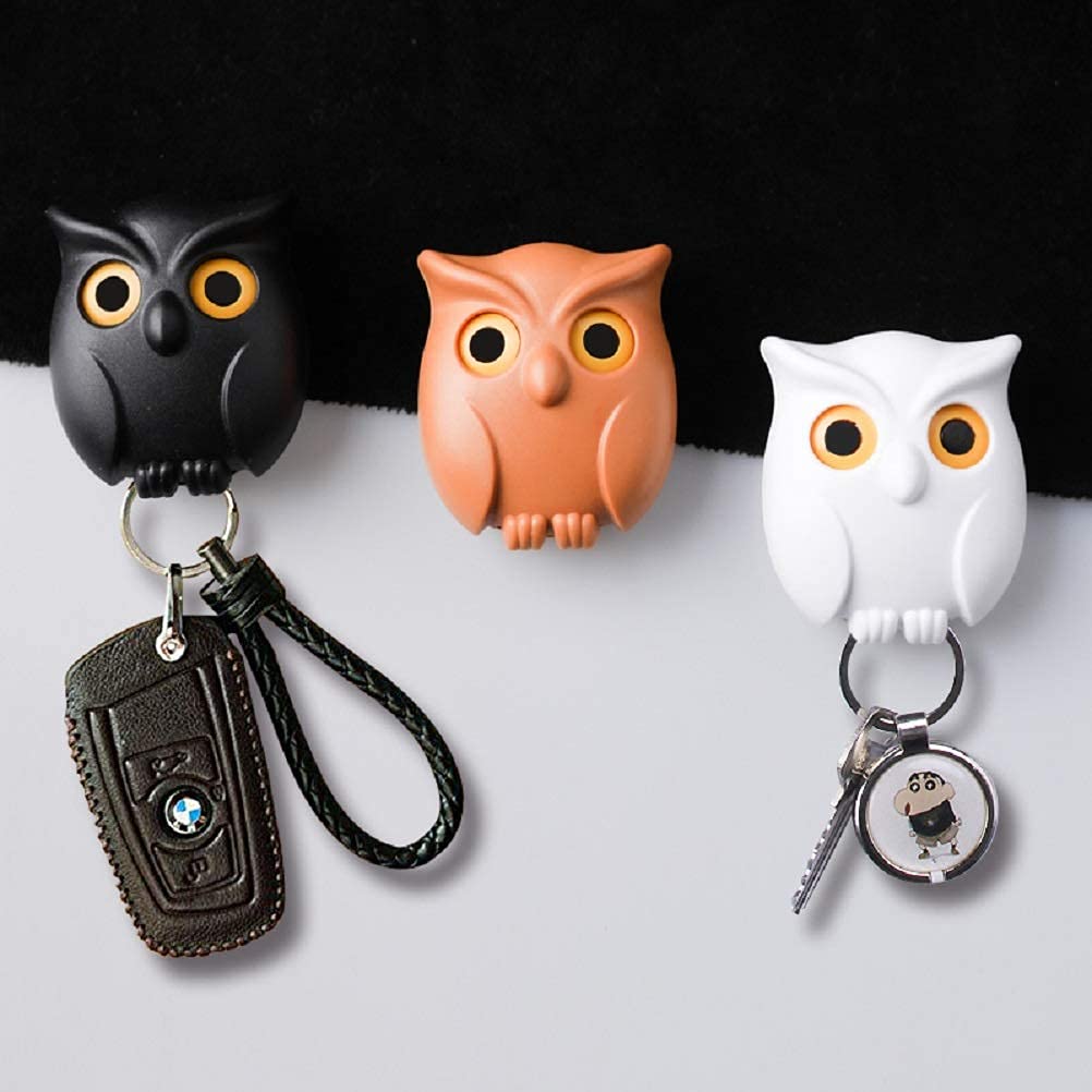 3PCS Cute Magnetic Owl Key Holder - Automatic Open/Close Eyes, Wall Mounted with Self-Adhesive Tape - Perfect for Home, Office & Entryway Organization