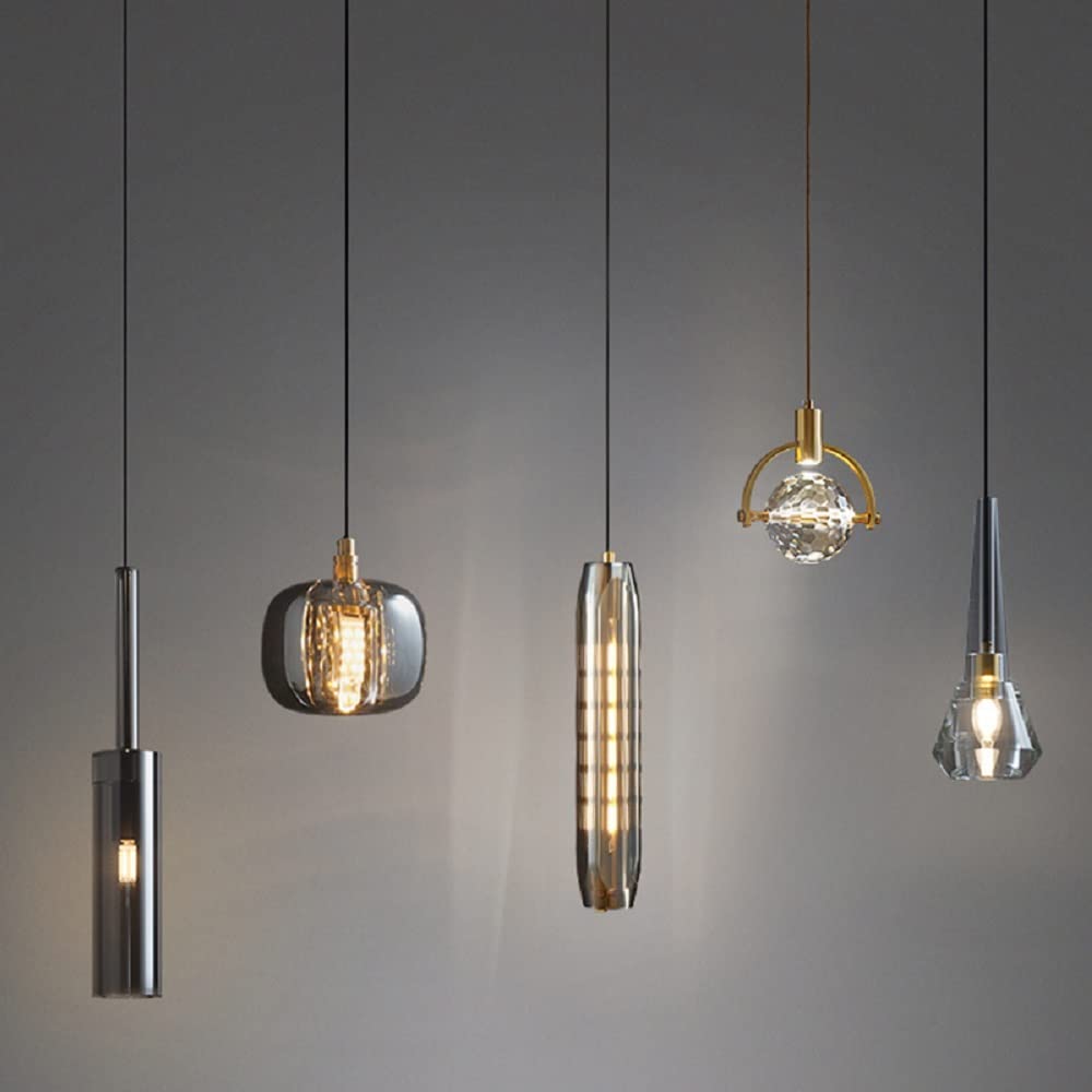 Modern Brass Finish Mini Crystal Pendant Light - 1-Light Ceiling Fixture for Living Room, Bar & Coffee Shop | Gloss Black Finish | Elegant Dining Room & Kitchen Island Lighting