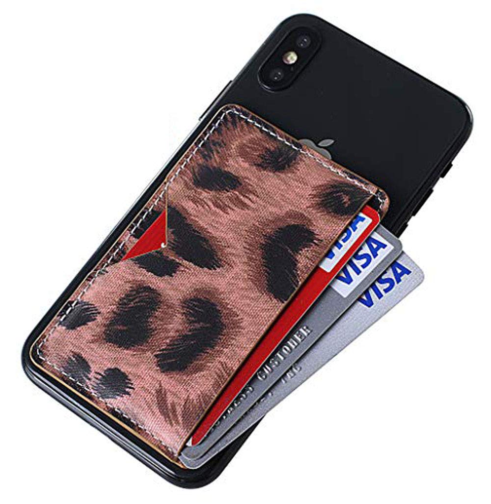 RFID Blocking Phone Wallet Stick On Card Holder - Waterproof Leather Back of Phone Wallet Sleeve for Men & Women (Brown Leopard) | Perfect for Travel, Gym & Everyday Use