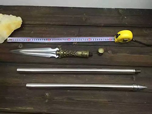 Handmade Damascus Steel Spearhead with Brass Fittings - Stainless Steel Rod Tiger Spear for Hunting, Martial Arts & Historical Reenactment