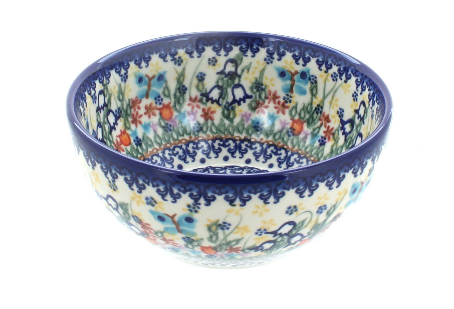 Handmade Blue Rose Polish Pottery Bowl - Garden of Eden Design for Cereal, Soup & Dessert | Perfect for Breakfast, Kitchen Decor & Gift Giving