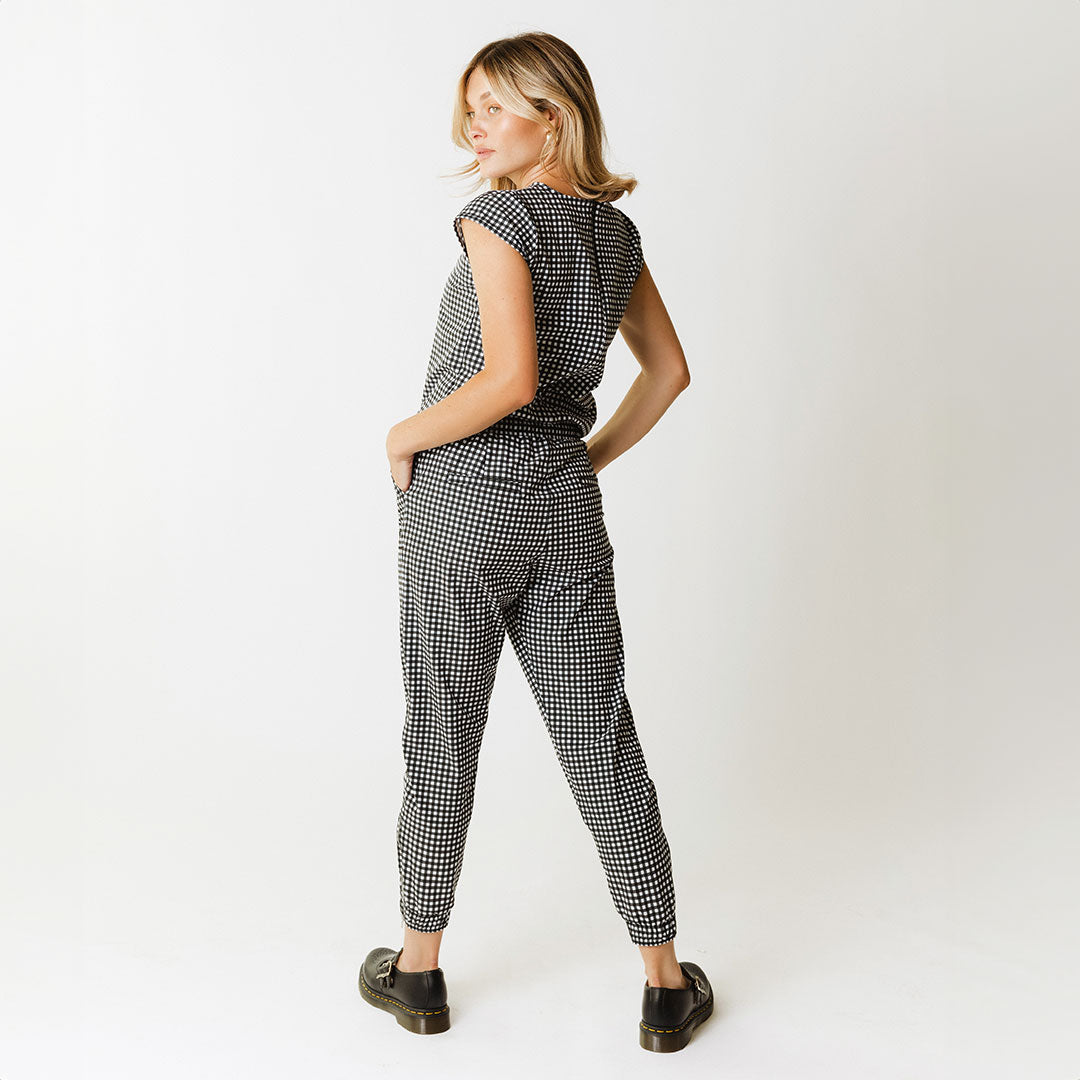 Stylish Black Check Jumpsuit for Women - Trendy Romper with Pockets | Perfect for Casual Outings, Parties & Summer Fashion