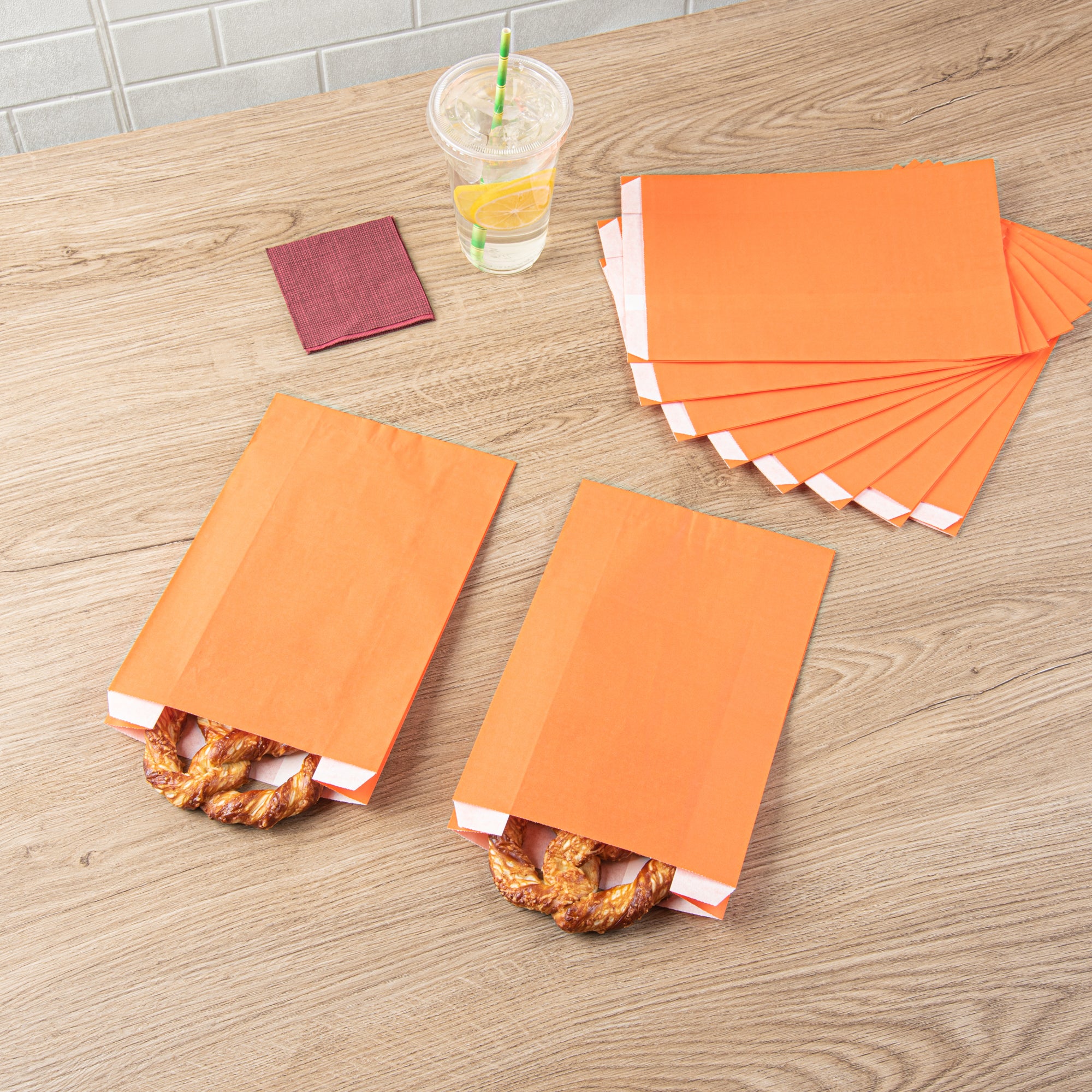Eco-Friendly Orange Paper French Fry & Snack Bags - 7x3x11 Inches, 100 Count Box - Perfect for Fast Food, Parties, and Takeout