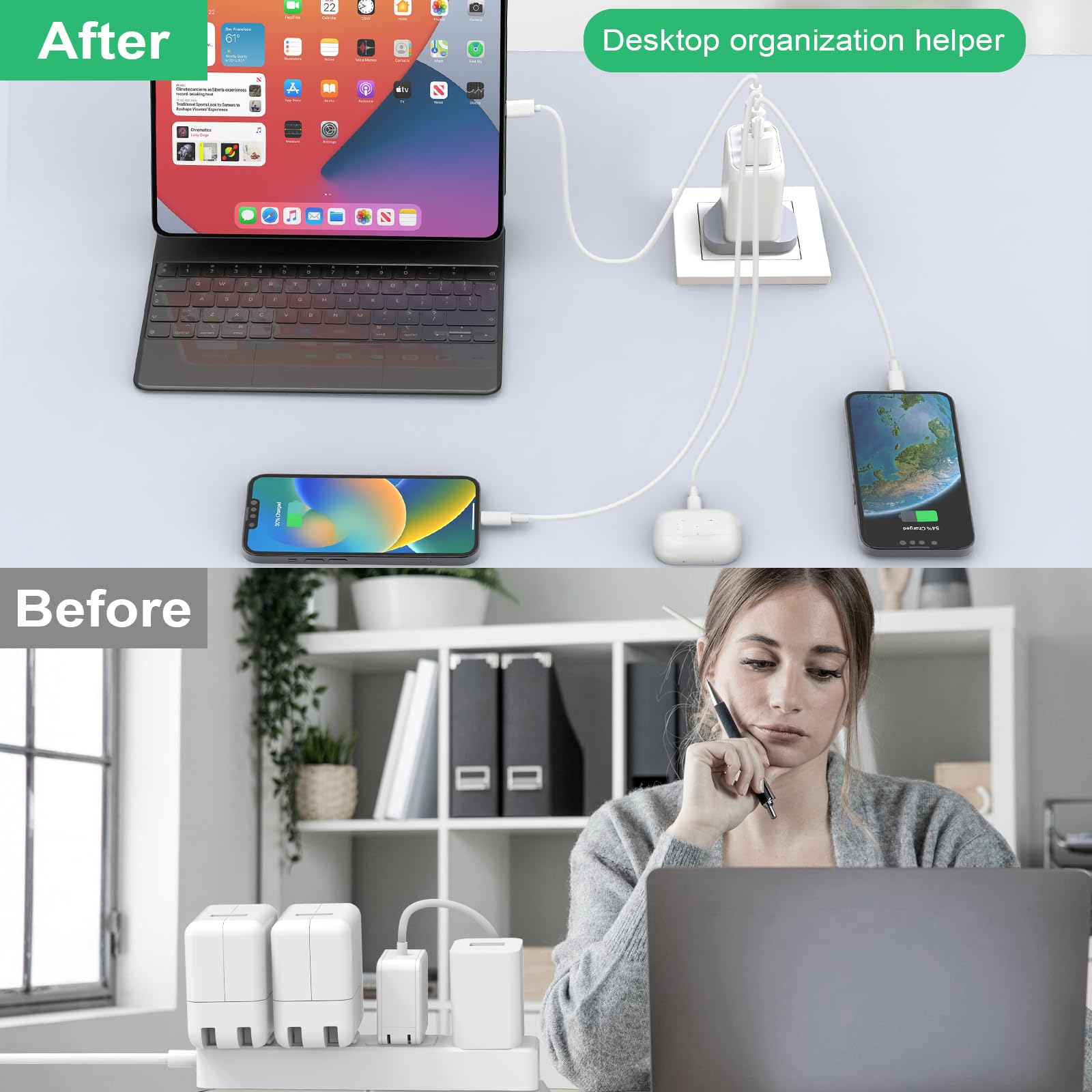 40W 4-Port USB C Fast Charger with PD & QC - Multi Port Wall Charger for iPhone 15 Pro Max/Plus, 14 Pro Max, 13, 12, 11, XS, iPad, AirPods, Samsung S23 Ultra/S22, Google Pixel - Perfect for Home, Office & Travel Charging