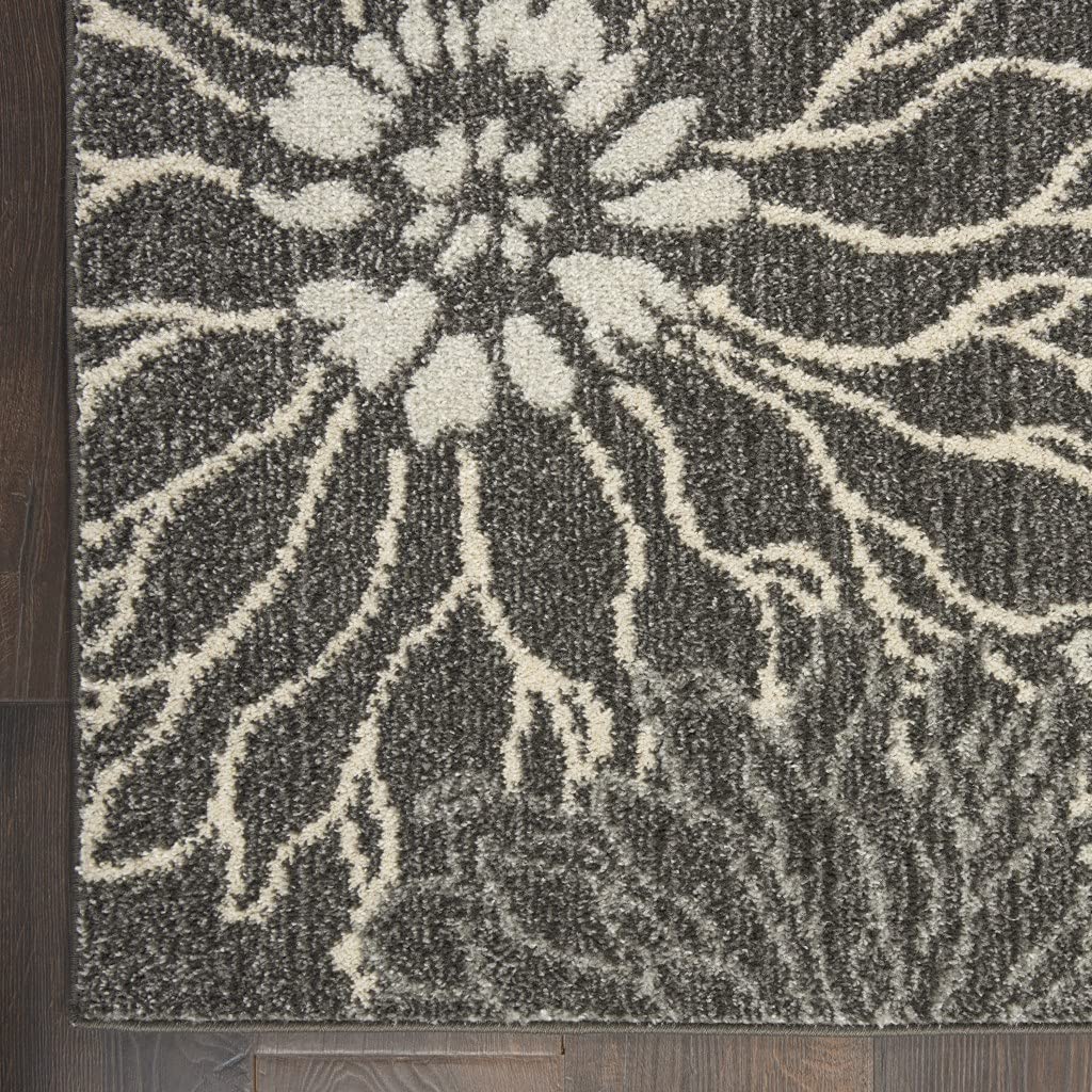 HomeRoots 5' x 7' Charcoal and Blue Big Flower Area Rug - 100% Polypropylene Indoor/Outdoor Rug for Living Room, Bedroom, or Patio