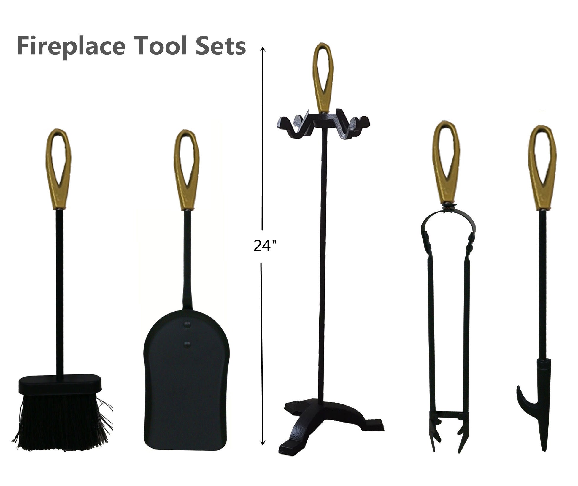 VODA Fireplace Tools Set VDTS203 - Heavy Duty Steel Fireplace Poker, Brush, Shovel & Stand - Perfect for Indoor & Outdoor Fire Pits, Wood Stoves & Fireplaces