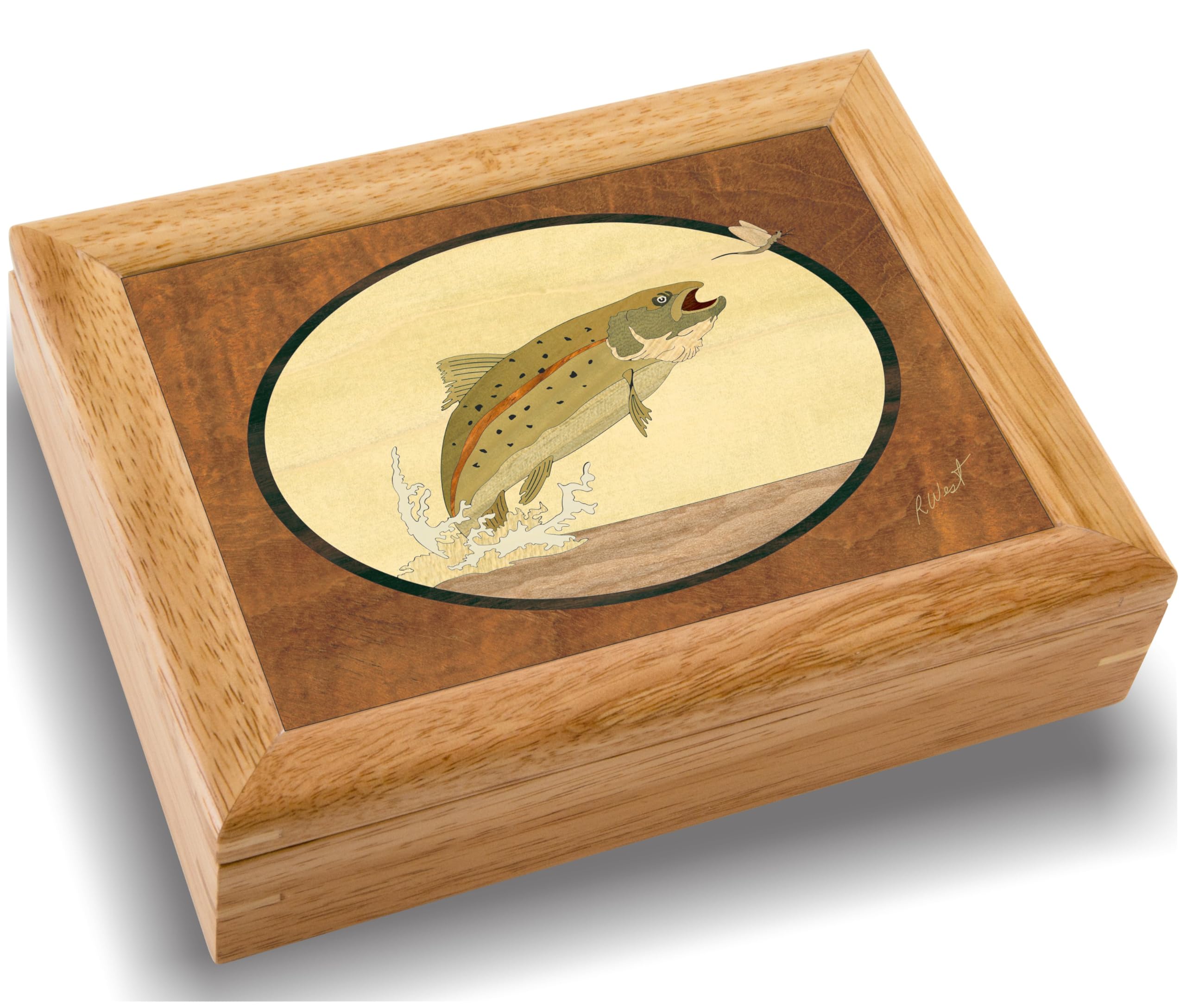 Wooden Fish Jewelry Box with Hinged Lid - Velvet-Lined Organizer for Rings, Bracelets, Watches - Spacious Storage for Precious Valuables (6x8x2 Inches) - Perfect for Home, Travel & Gift Giving