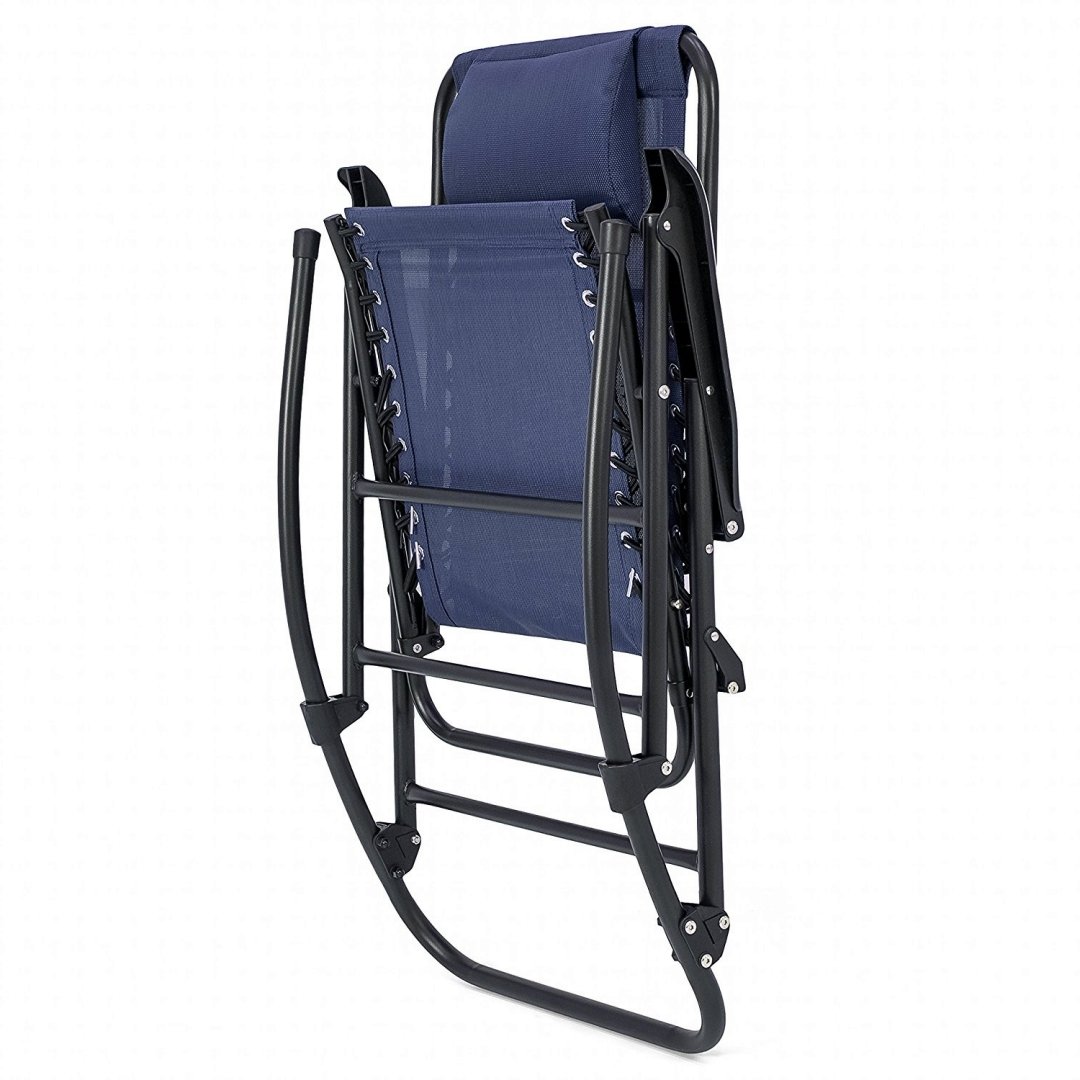 Portable Folding Rocking Chair with Solid Powder-Coated Steel Frame & Comfortable Headrest - Zero Gravity Outdoor Patio Furniture for Porch, Garden, Camping, and Beach (Blue) #1924