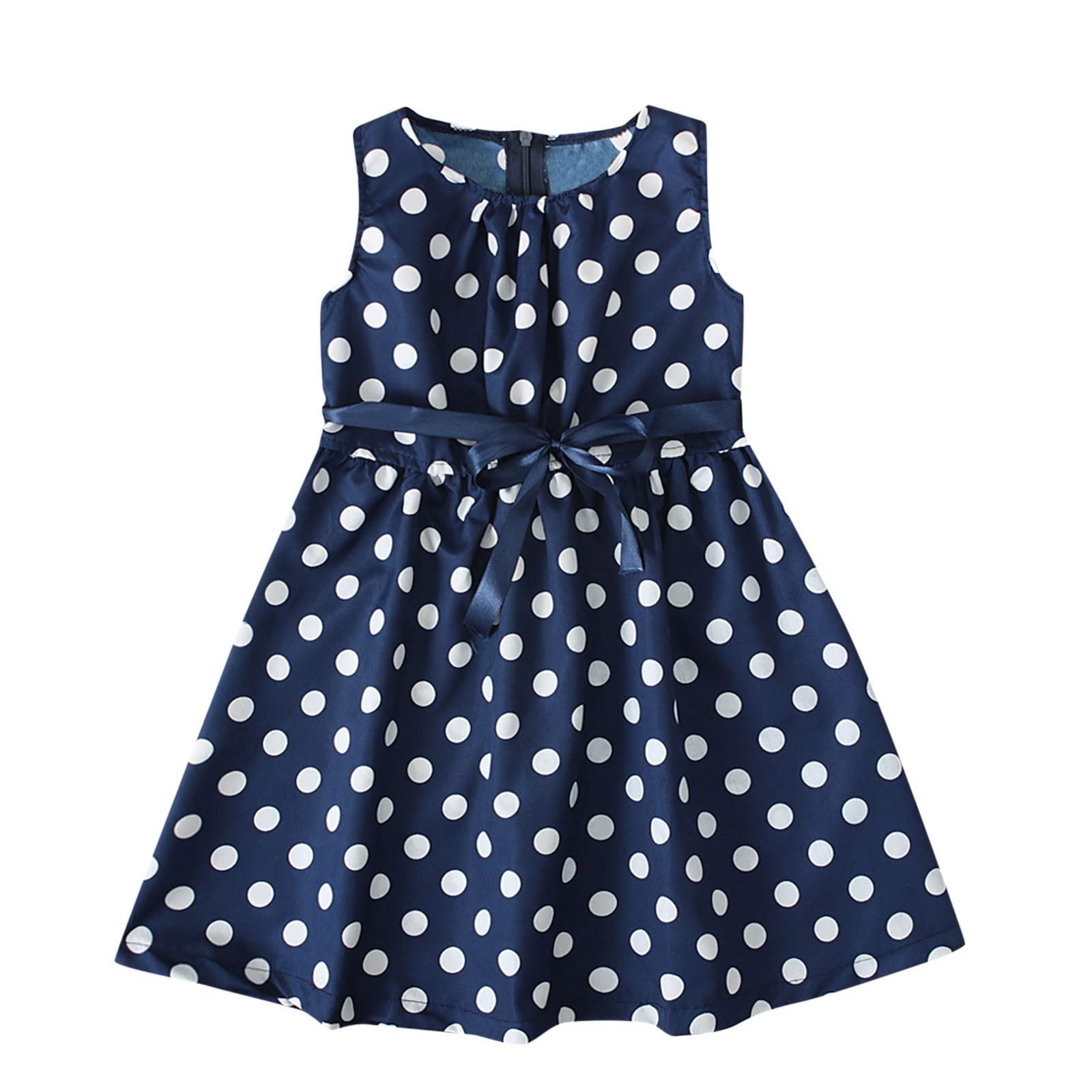 Easter Dress for Toddler Girls - Sleeveless Dot Print Belted Princess Dress, Casual Kids Outfit for 6 Year Olds | Perfect for Easter Sunday, Spring Parties & Family Photos