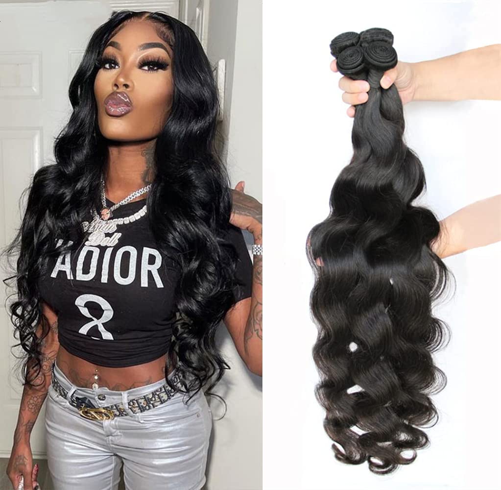 YISEA 100% Human Hair Bundles - Brazilian Body Wave Hair Extensions 14/16/18/20 Inch Natural Black Unprocessed Remy Virgin Hair for Styling & Volume - Perfect for Daily Wear, Parties & Special Occasions