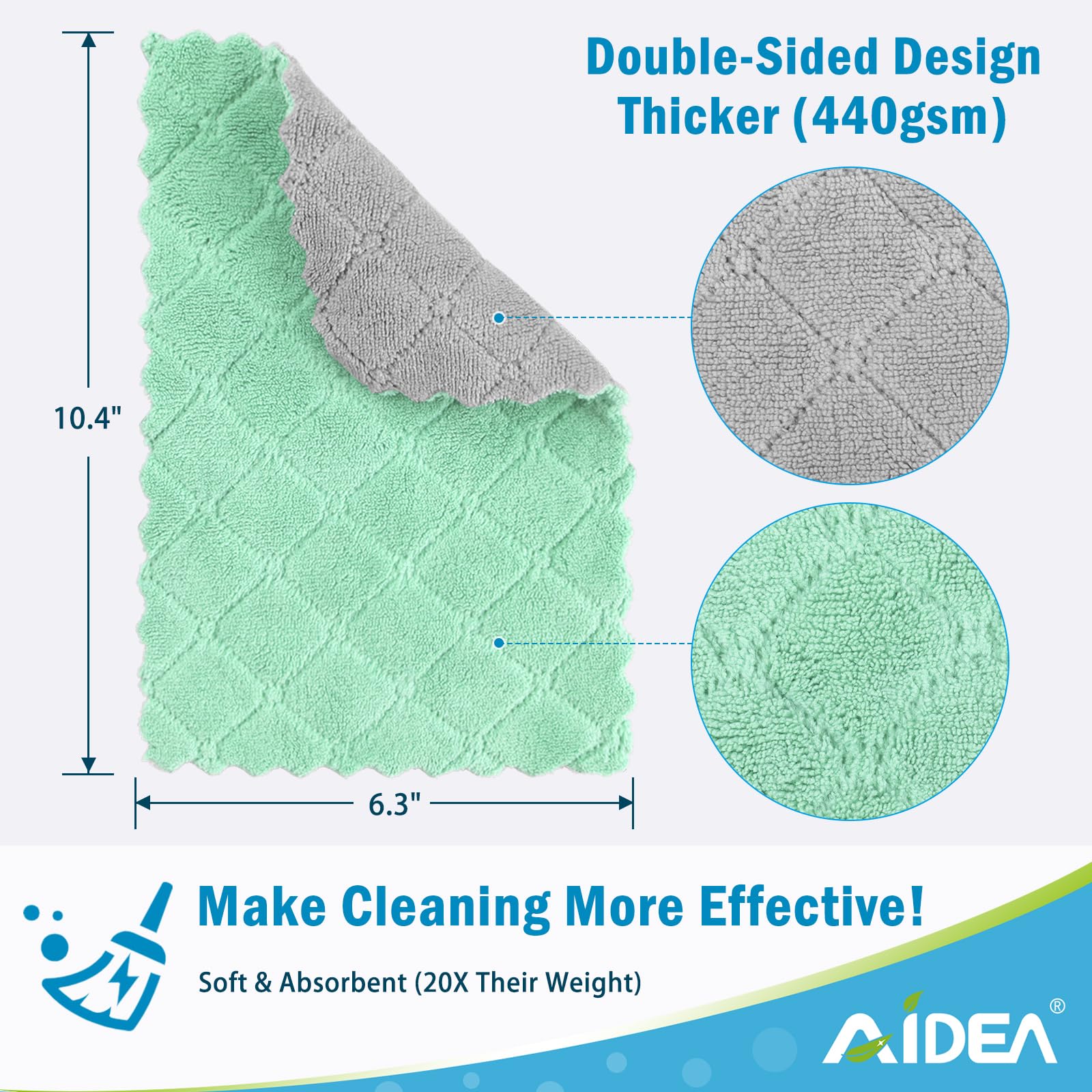 AIDEA 24 Pack Super Absorbent Microfiber Dish Cloths - Fast Drying & Reusable for Kitchen Cleaning