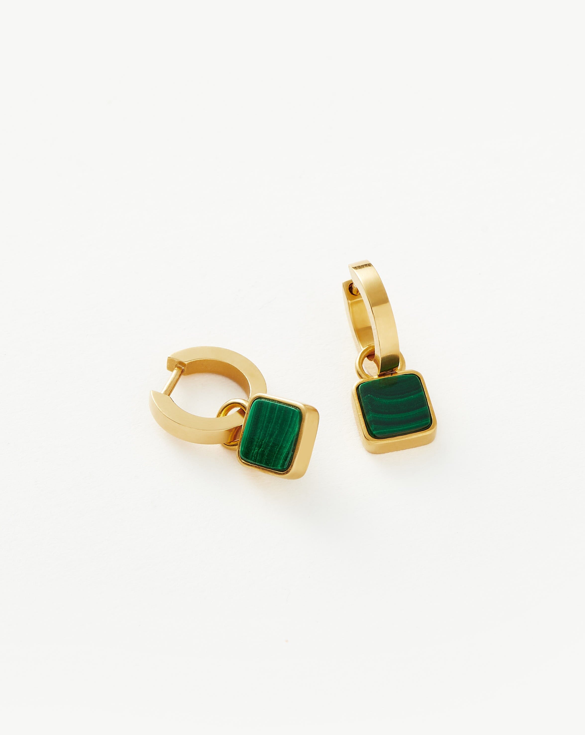 Lucy Williams Square Malachite Charm Hoop Earrings - 18k Gold Vermeil & Genuine Malachite Gemstone - Elegant Dangle Earrings for Women - Perfect for Parties, Weddings & Everyday Wear