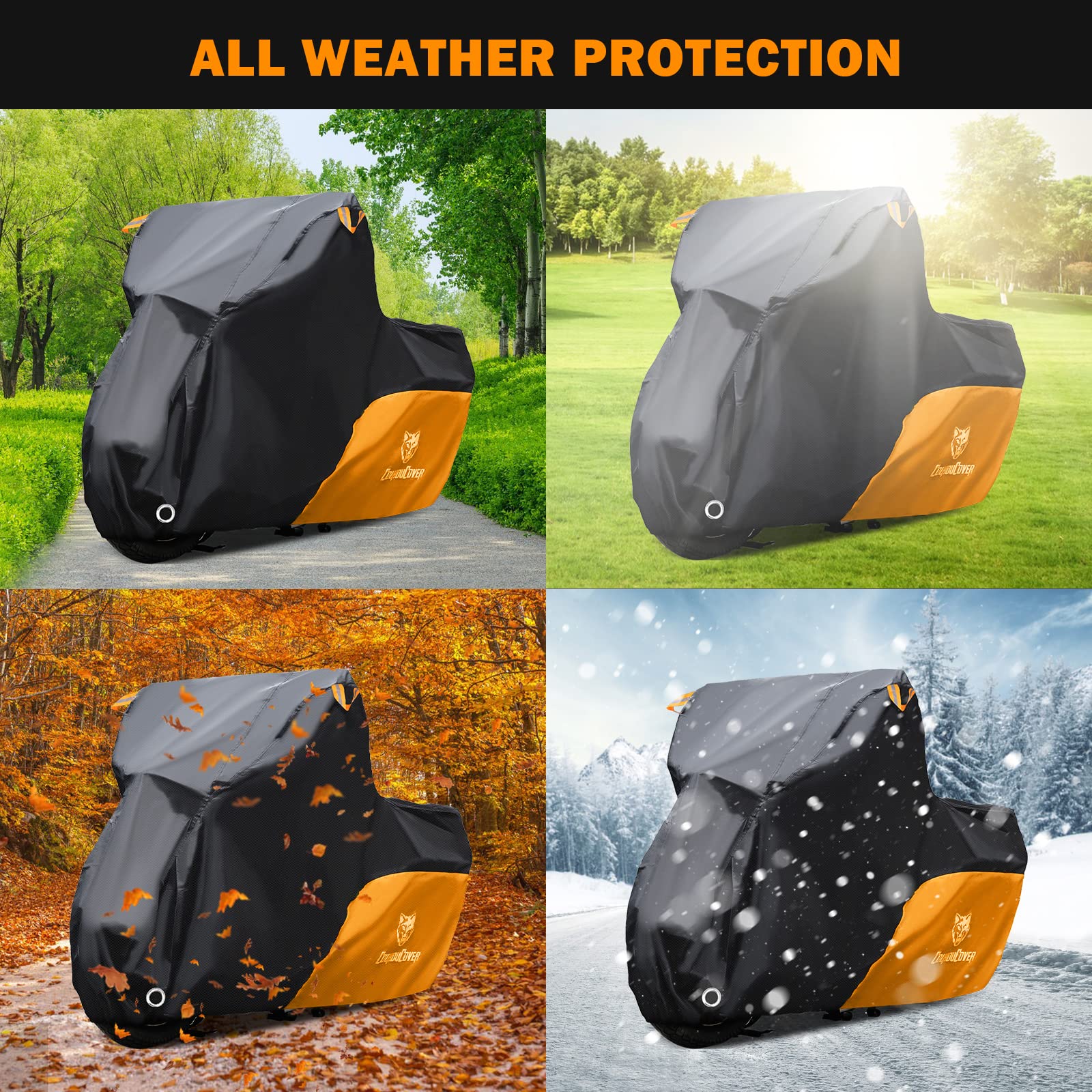 Heavy Duty Waterproof Motorcycle Cover for Outdoor Use - Fits Yamaha Honda Suzuki Kawasaki (XXL Black&Orange) - Ideal for Garage & Travel Protection