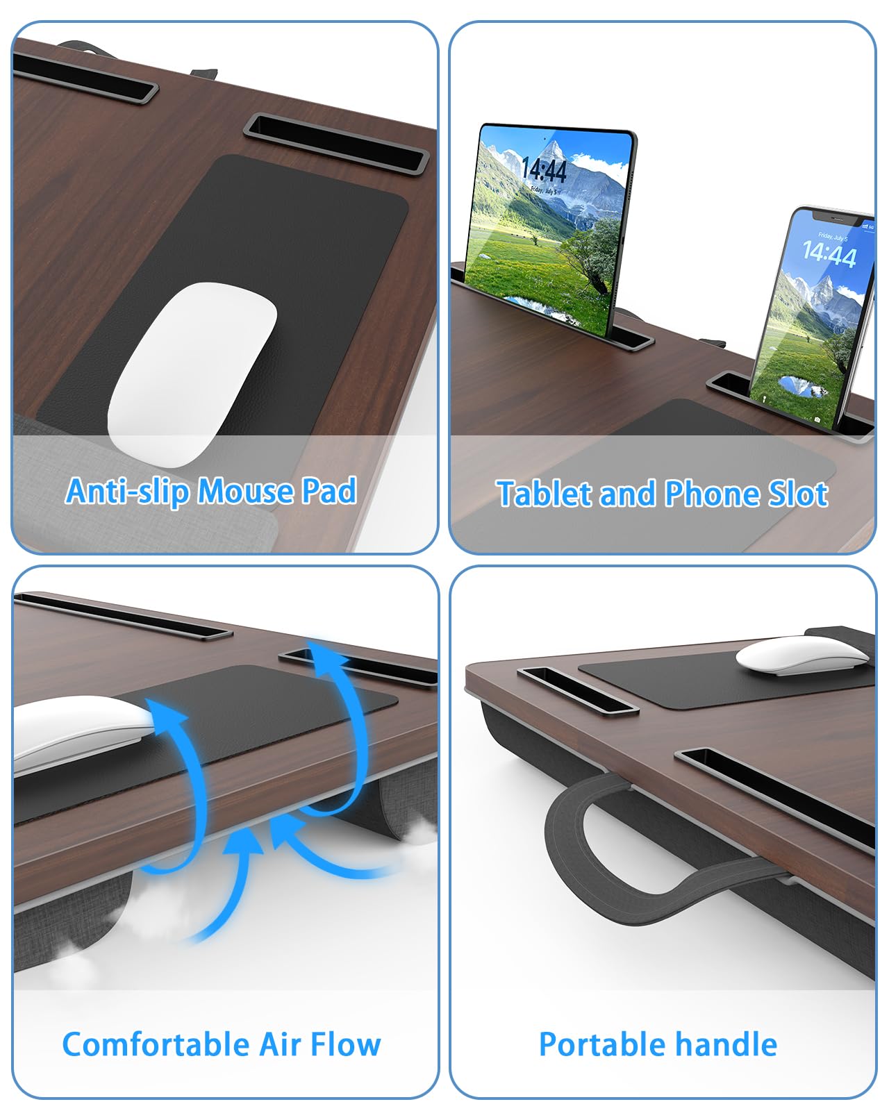 Portable Large Lap Desk for Bed - 17 Inch Laptop Table with Wrist Rest, Mouse Pad & Tablet Slot | Ergonomic Workstation for Home Office, Studying, Gaming & Reading in Bed (Dark Brown)