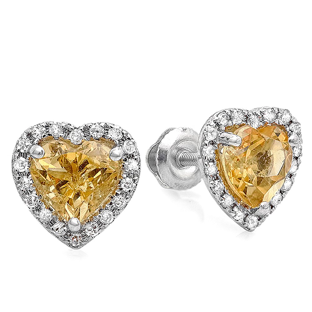 10K Solid White Gold Heart Shaped Halo Stud Earrings for Women | Dazzlingrock Collection | Perfect Gift for Valentine's Day, Anniversary & Special Occasions