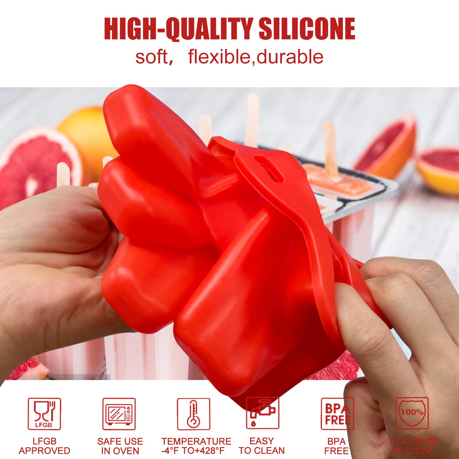 BPA-Free Silicone Popsicle Molds with 6 Reusable Sticks - 6-Cavity Ice Pop Maker for Homemade Frozen Treats, Perfect for Kids & Adults - Great for Summer Parties, Healthy Snacks & Family Fun