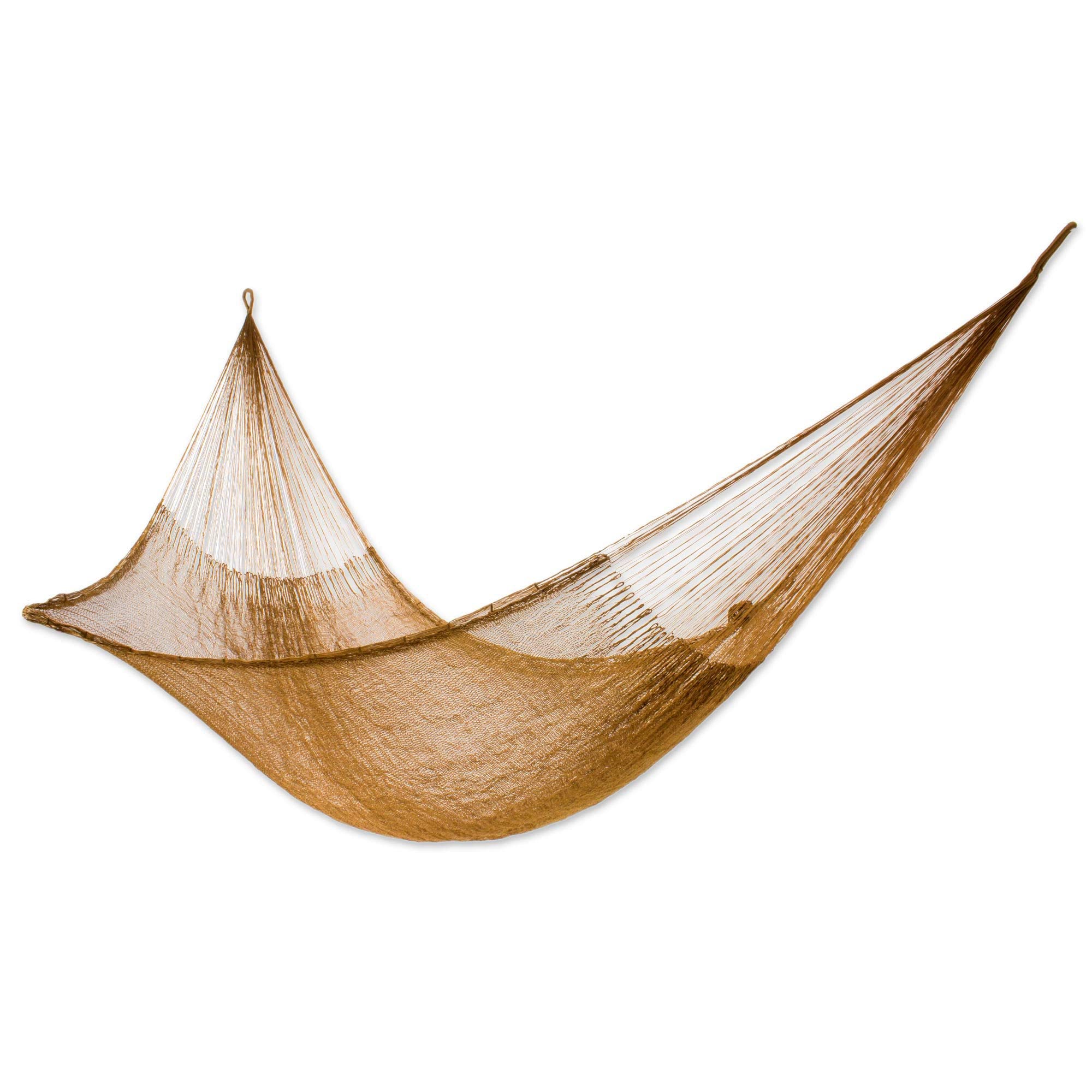 NOVICA Handwoven Mayan Rope Hammock - Glowing Copper Brown Nylon Single Hammock for Outdoor Relaxation | Perfect for Backyard, Beach & Patio Use