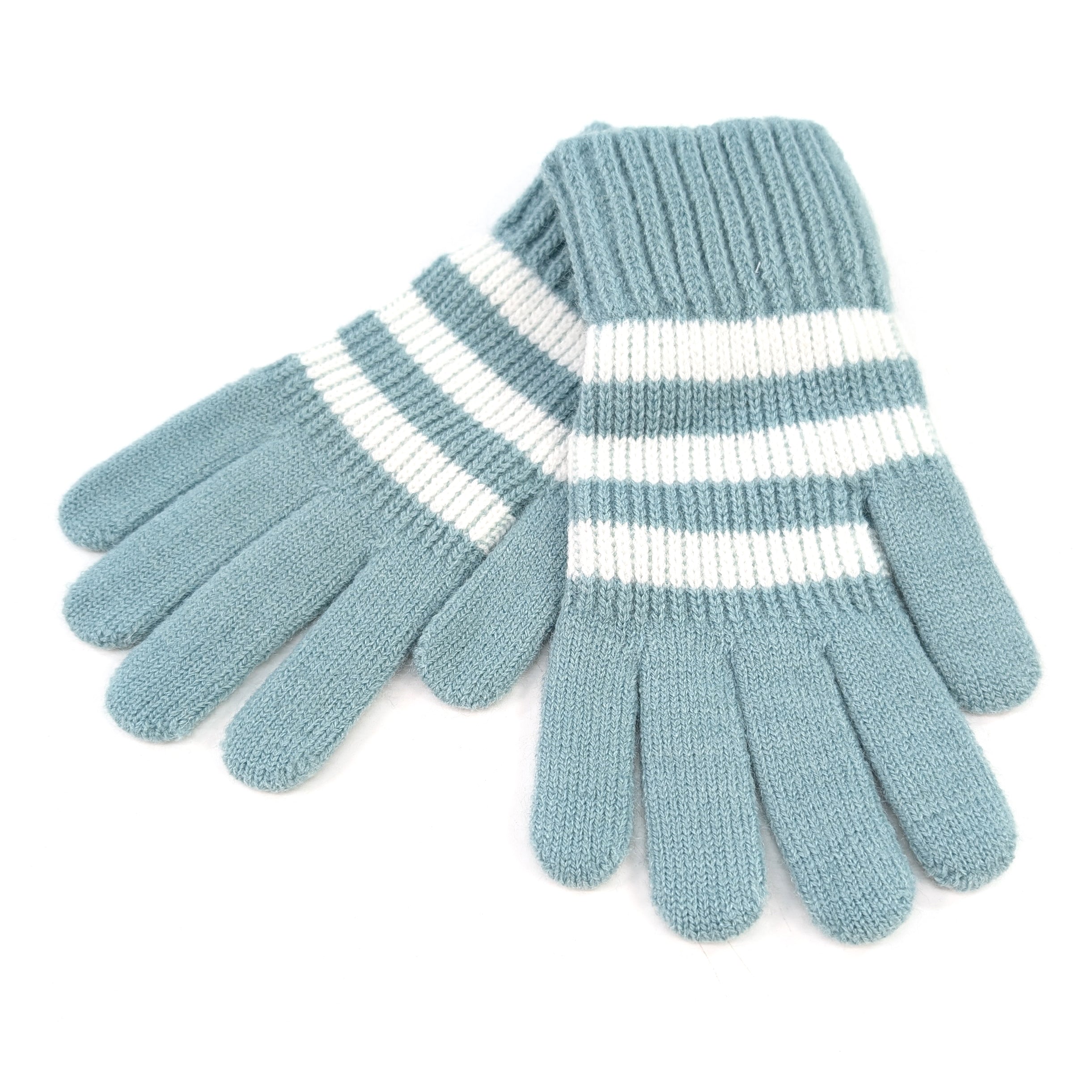 Blue Striped Kids' Gloves - Large Size for Boys & Girls - Warm Winter Gloves for Outdoor Play, Snow Activities & Cold Weather Protection