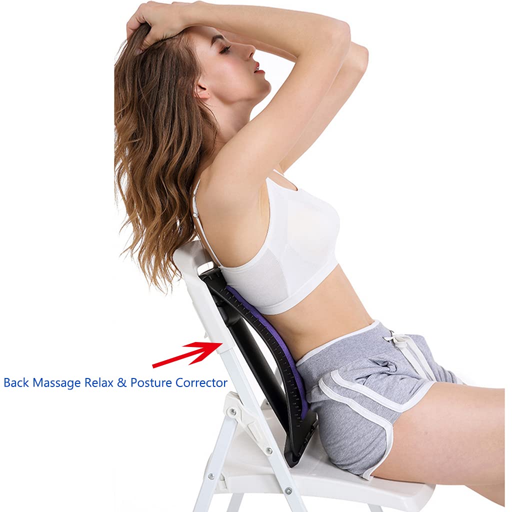 4-Level Adjustable Back Stretcher for Lumbar Support - Bed, Chair & Car Use - Purple Back Pain Relief Device for Relaxation & Spinal Decompression | Perfect for Office Workers, Drivers & Home Yoga Recovery