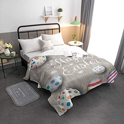 YEHO Art Gallery Oversized Queen Size Quilted Comforter - Lightweight Thin Summer Bedding Duvet Insert with Happy Easter Colorful Egg Pattern (98x98in/249x249cm) - Perfect for Bed, Sofa & Couch - Ideal for Easter Decor, Guest Rooms & Seasonal Home Styling