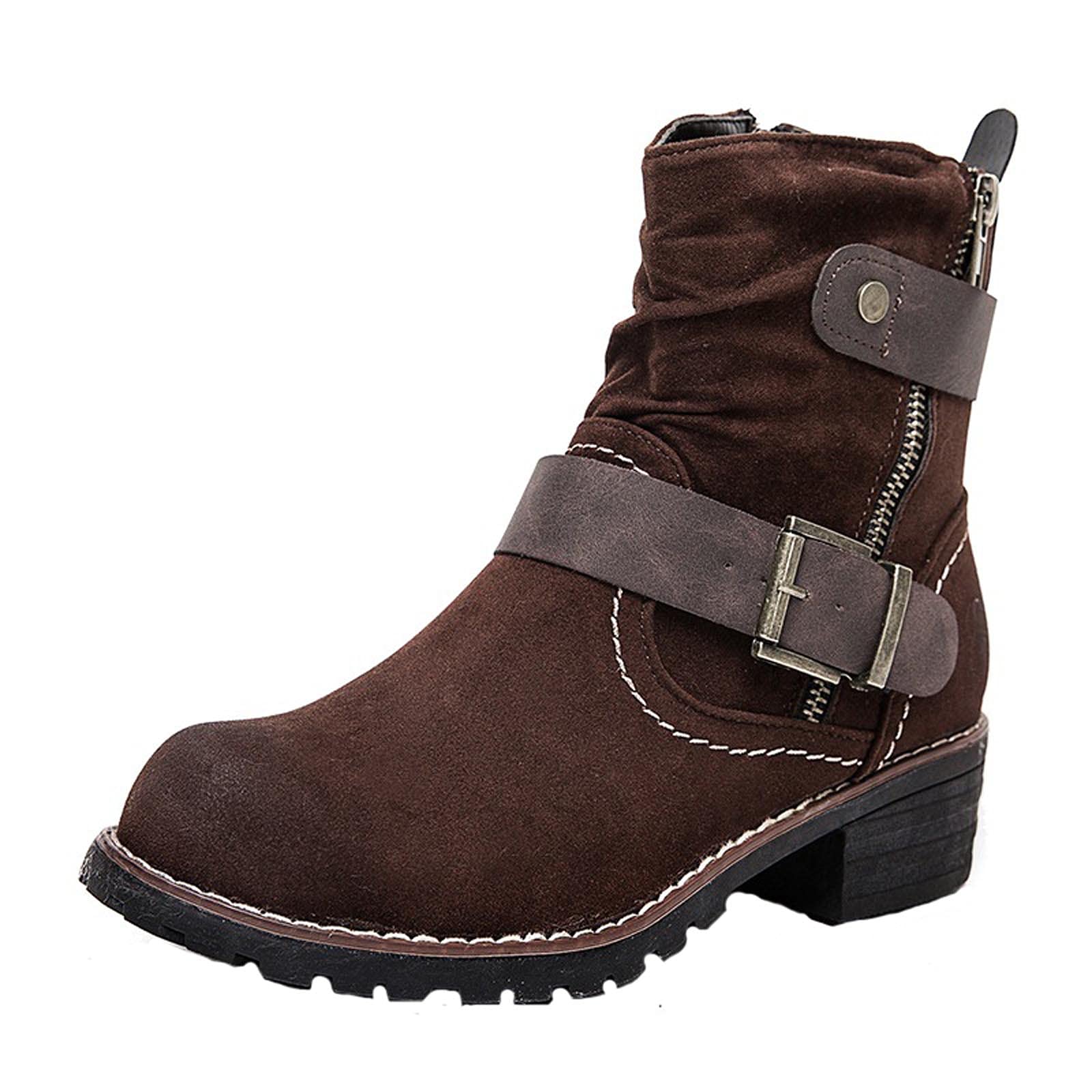 Women's Winter Ankle Boots - Military Combat Boots with Chunky Heel & Platform | Mid Calf Motorcycle Boots in Neutral Colors | Perfect for Casual Outfits, Street Style & Winter Adventures
