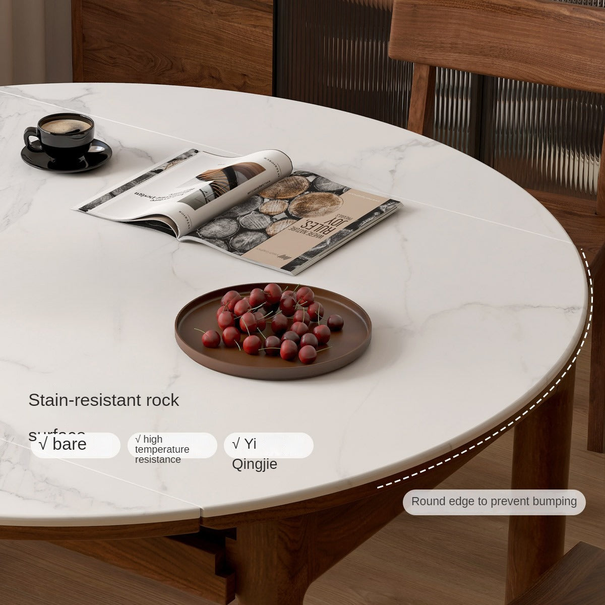 Solid Black Walnut & Ash Wood Folding Dining Table - Extendable Rock Plate Design for Small Spaces, Apartments & Outdoor Dining