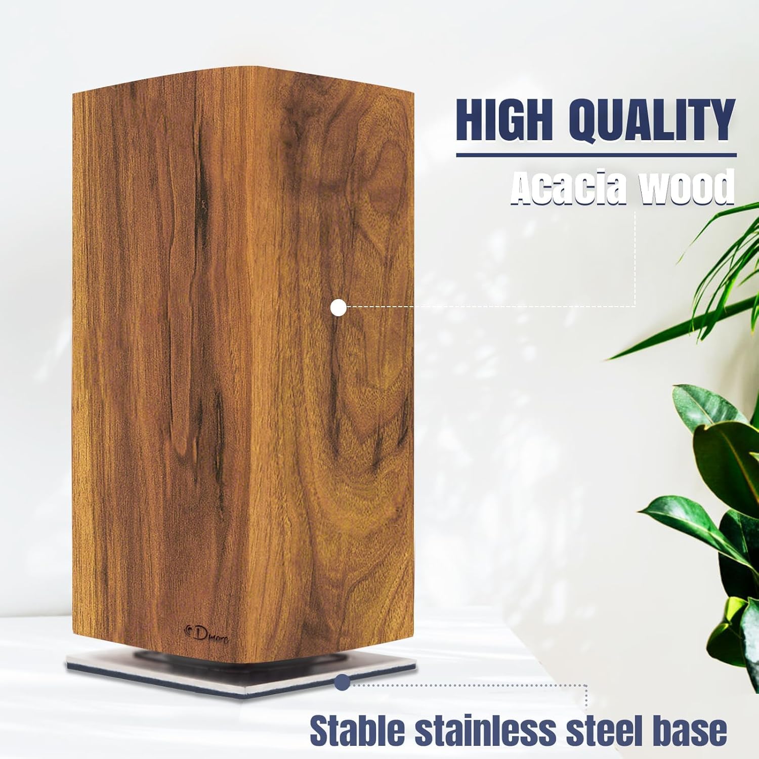Dmore 360° Rotating Magnetic Knife Block - Extra Large Acacia Wood Knife Holder Stand for Kitchen Countertop | Knife Storage for Chefs & Home Cooks | Perfect for Organizing Knives, Scissors & Utensils
