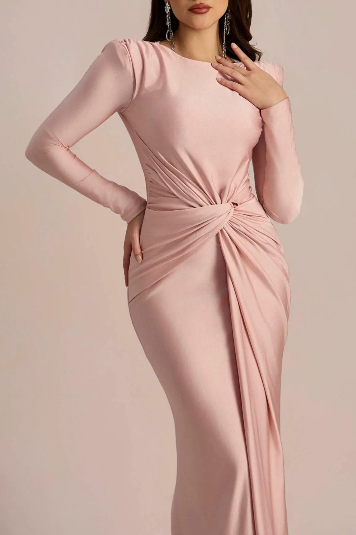 AMANDA Women's Long Sleeve Twist Front Maxi Dress - Elegant Flowy Formal & Casual Dress for Parties, Weddings & Everyday Wear