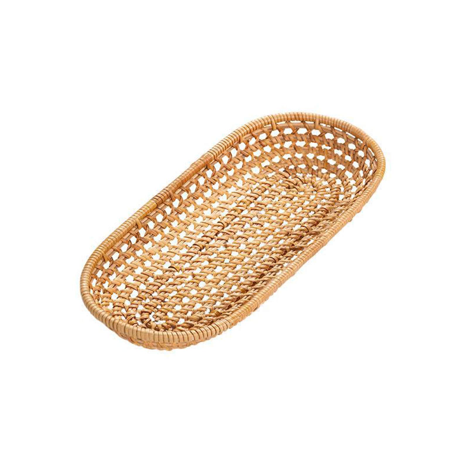 Handmade Oval Rattan Bread Basket Tray - Wicker Serving Tray for Food, Crackers & Snacks Storage | Perfect for Kitchen, Dining Table, Picnic & Home Decor