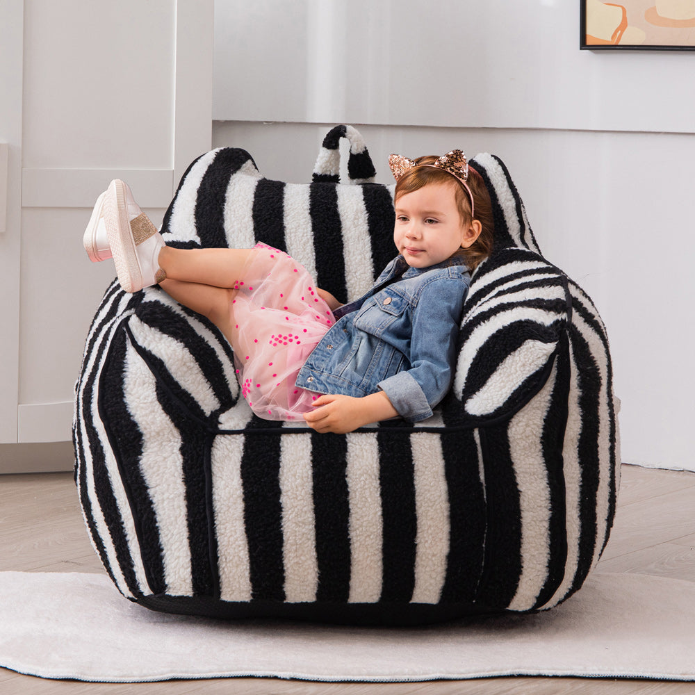 MAXYOYO Kids Bean Bag Chair - Soft Sherpa Bean Bag Couch with Decorative Edges for Boys & Girls | Comfortable Seating for Bedroom, Playroom & Reading Nook (Stripe Black)