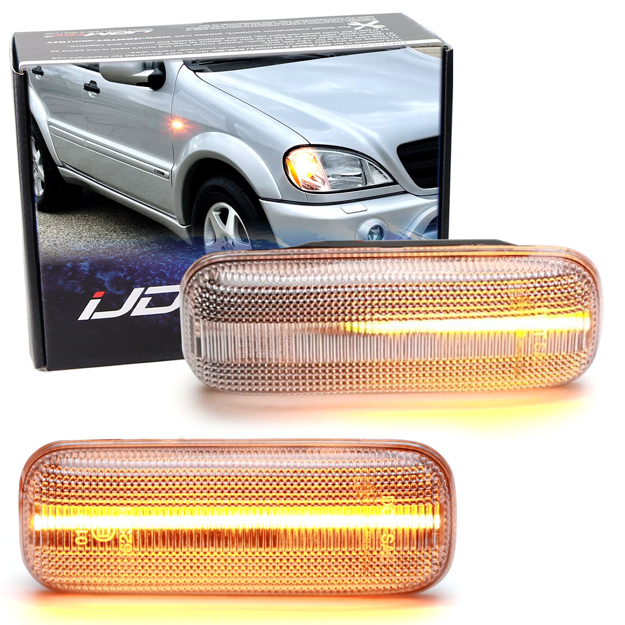Clear Sequential Blink LED Fender Side Marker Lights for 1998-2003 Mercedes W163 ML - Upgrade Your Car's Style & Safety with Bright Turn Signal Lights (Perfect for Night Driving & Custom Car Mods)
