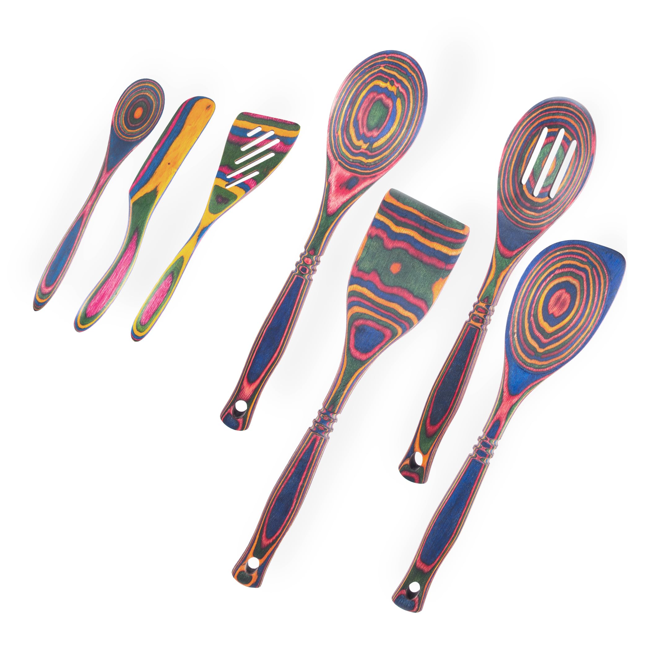 Premium 7-Piece Pakkawood Kitchen Utensil Set - Wooden Spoon, Slotted Spoon, Spatula, Corner Spoon, Small Spoon, Mini Spatula & Spreader - Heat Resistant & Non-Stick Cooking Tools for Baking, Frying & Serving - Perfect Gift for Home Chefs