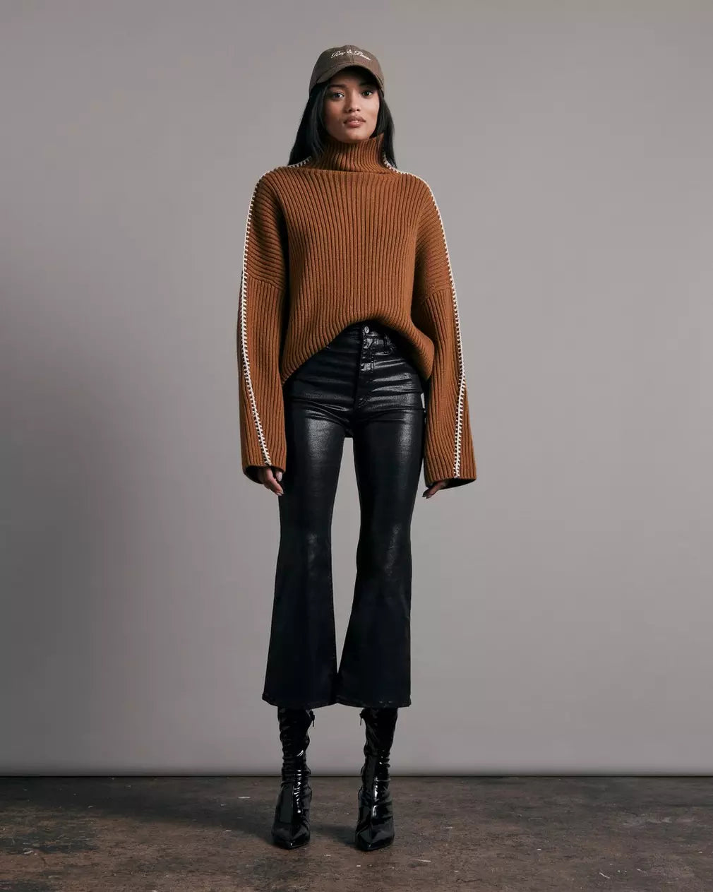 Casey Coated High Rise Ankle Flare Jeans - Black Faux Leather Pants for Women | Chic Office Wear & Night Out Outfits