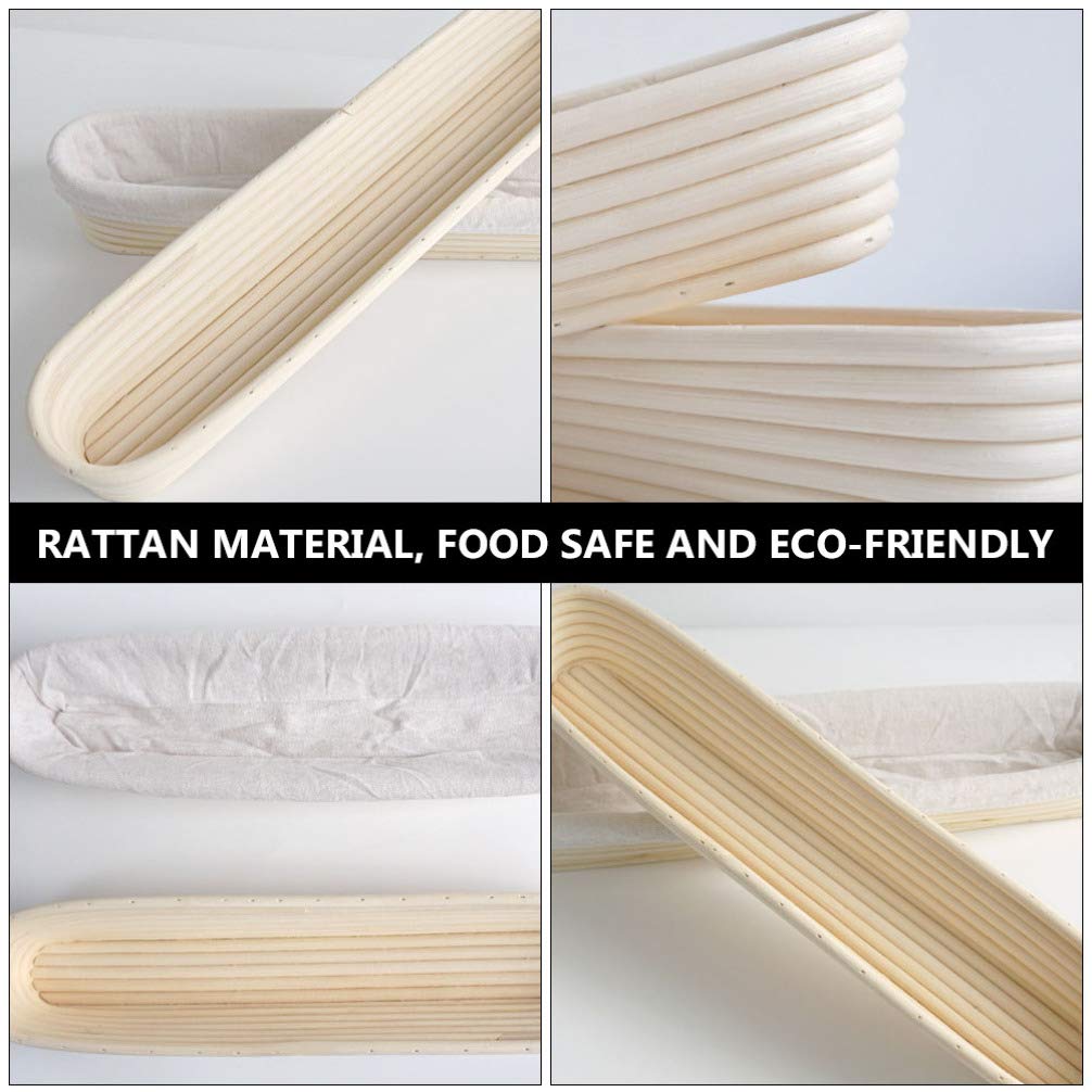 DOITOOL Oval Bread Proofing Basket - Rattan Dough Rising Basket with Linen Liner for Sourdough, Artisan Bread Baking - Perfect for Home Bakers & Professional Bakeries (Beige Flour Container) | Ideal for Bread Making, Pastry Proofing & Kitchen Storage