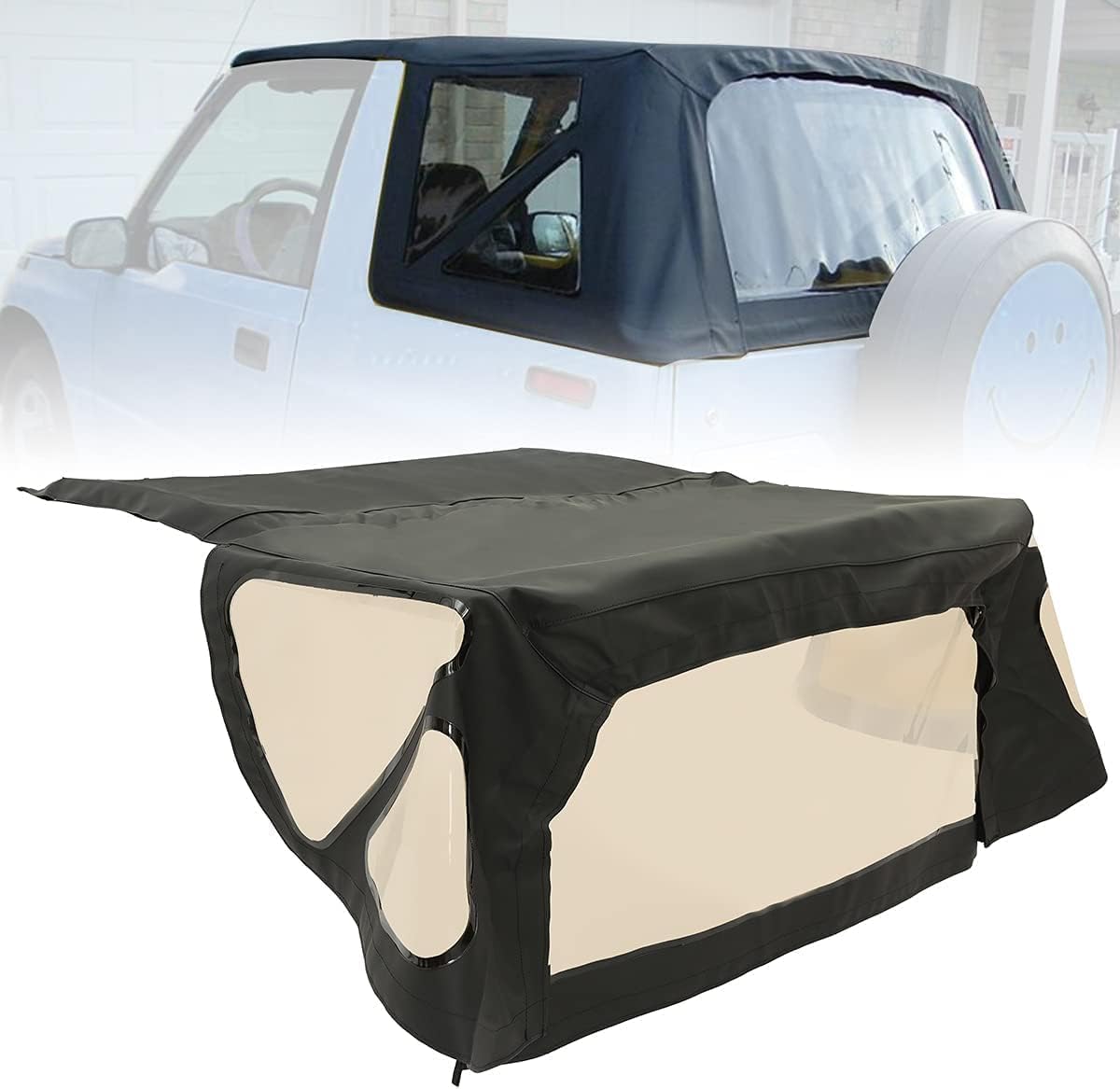 Kojem Replacement Soft Top for 1988-1994 Suzuki Sidekick & Geo Tracker - Black Sailcloth Vinyl Convertible Top with Windows | Durable Weatherproof Cover for Off-Roading & Outdoor Adventures