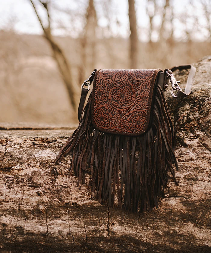 Montana West Genuine Leather Floral Fringe Crossbody Bag for Women - Stylish Boho Shoulder Purse with Adjustable Strap, Perfect for Daily Use, Travel & Festivals