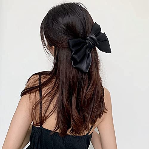 Elegant Black Satin Hair Bow Clips for Women & Girls - Large 8 Inch French Barrettes, Hair Accessories for Parties, Weddings & Everyday Style