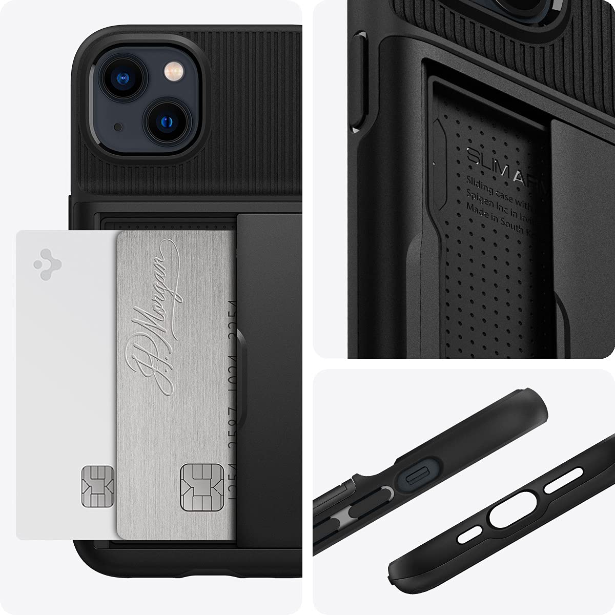 Spigen Slim Armor CS iPhone 13 Case (2021) - Protective & Slim Design with Card Slot | Perfect for Everyday Use & Travel | Black