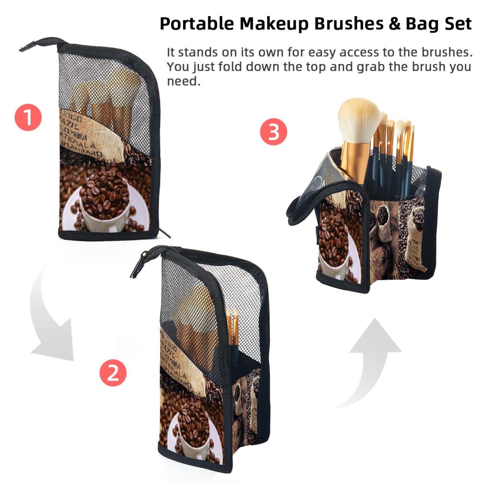 12-Piece Makeup Brush Organizer Bag with Portable Holder Case - Perfect for Travel, Coffee Shops & On-the-Go Beauty Touch Ups