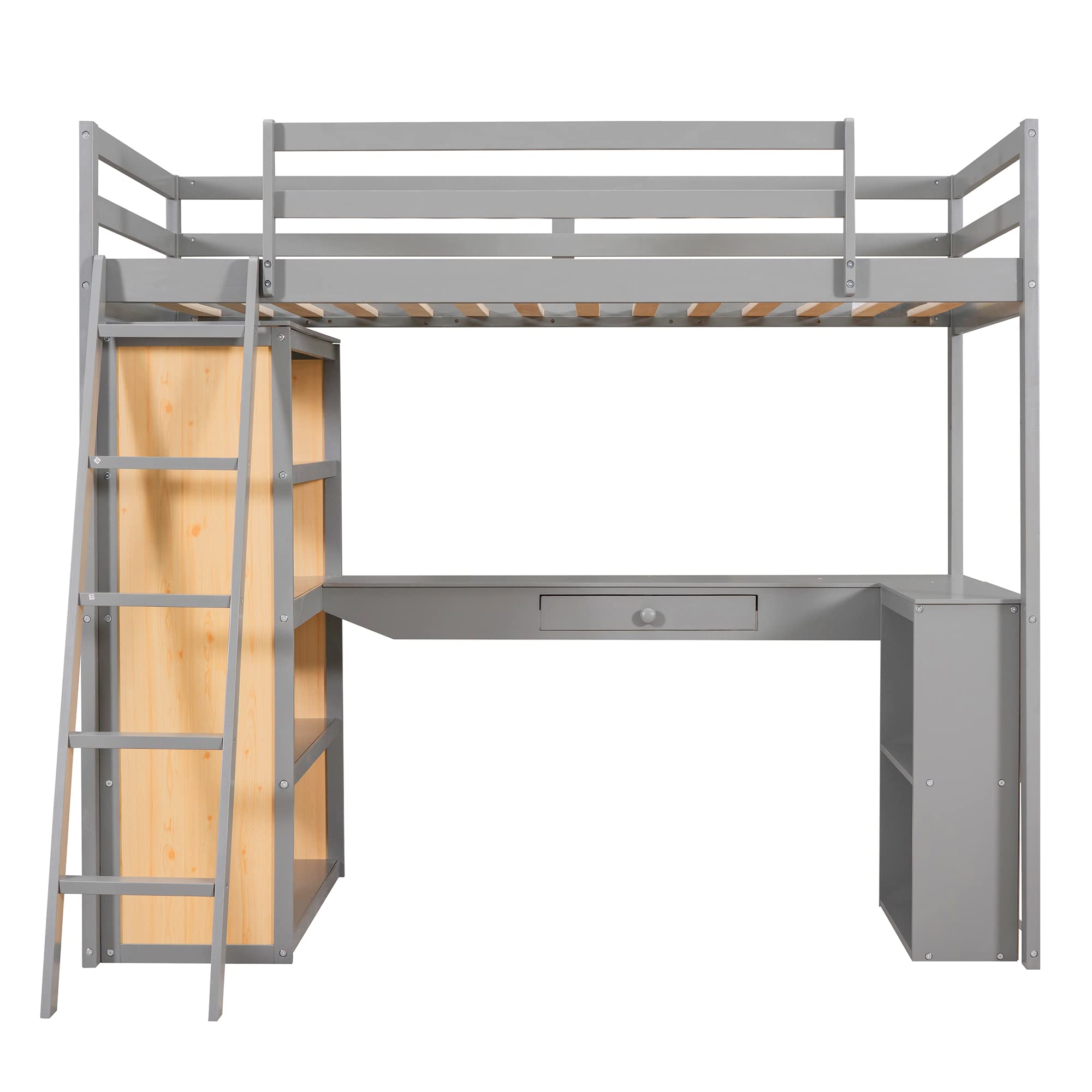 Harper & Bright Designs Twin Size Loft Bed with Desk & Storage - Wooden Study Loft Bed with Shelves, Cabinet & Drawers for Kids, Teens, Boys & Girls - Space-Saving Bedroom Furniture for Small Rooms (Grey, Twin Size) - Perfect for Dorm Rooms, Kids' Bedrooms & Small Apartments