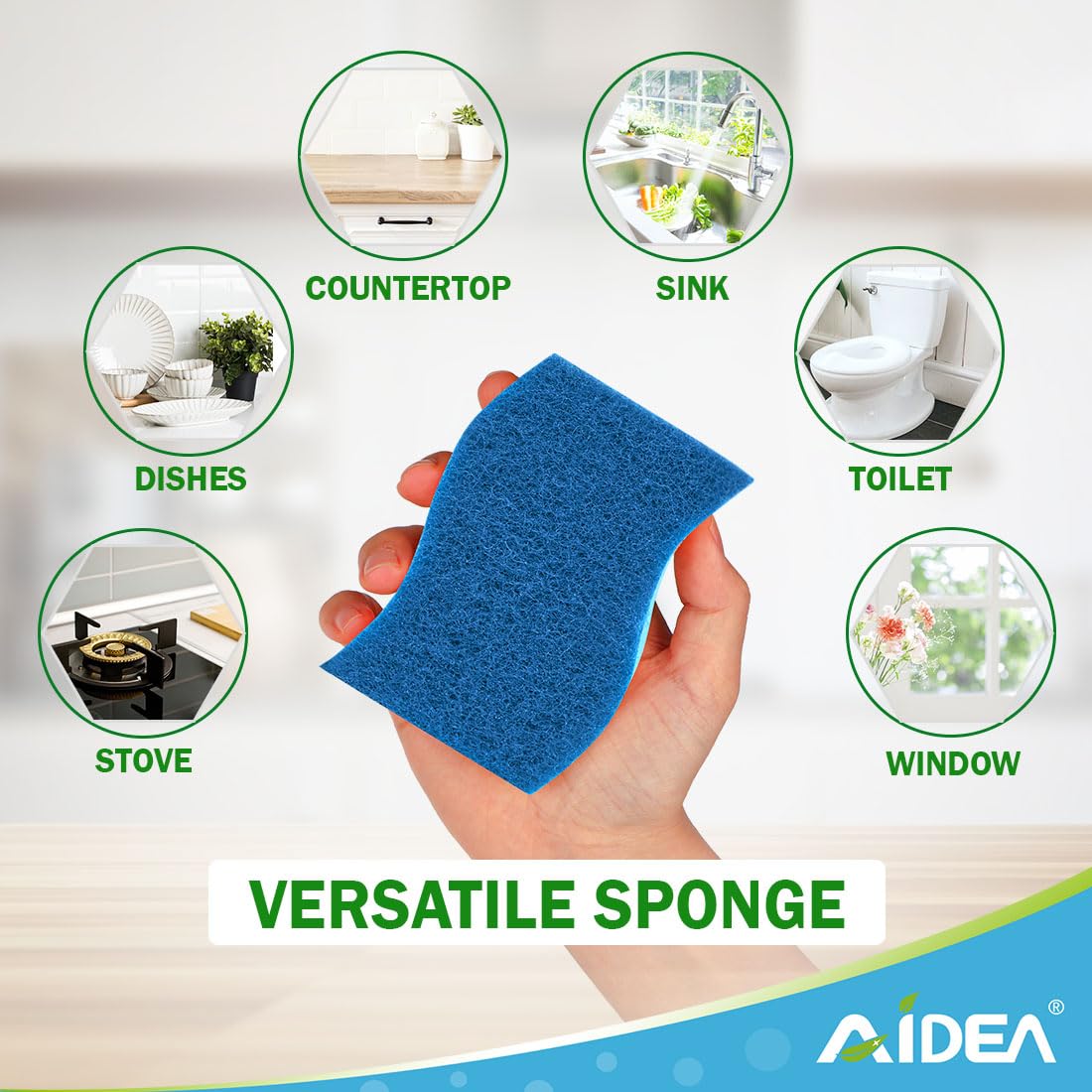 AIDEA Non-Scratch Scrub Sponges - 24 Pack | Safe for Non-Stick Cookware & Delicate Surfaces | Fast Cleaning Kitchen & Bathroom Sponges | Perfect for Dishes, Countertops, and Household Cleaning