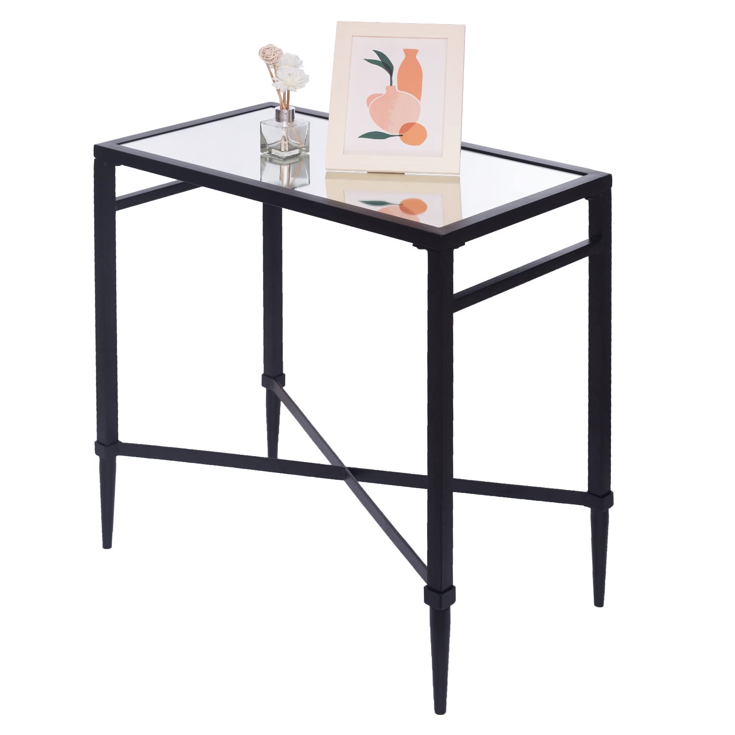Modern Black End Table with Mirrored Top - 22