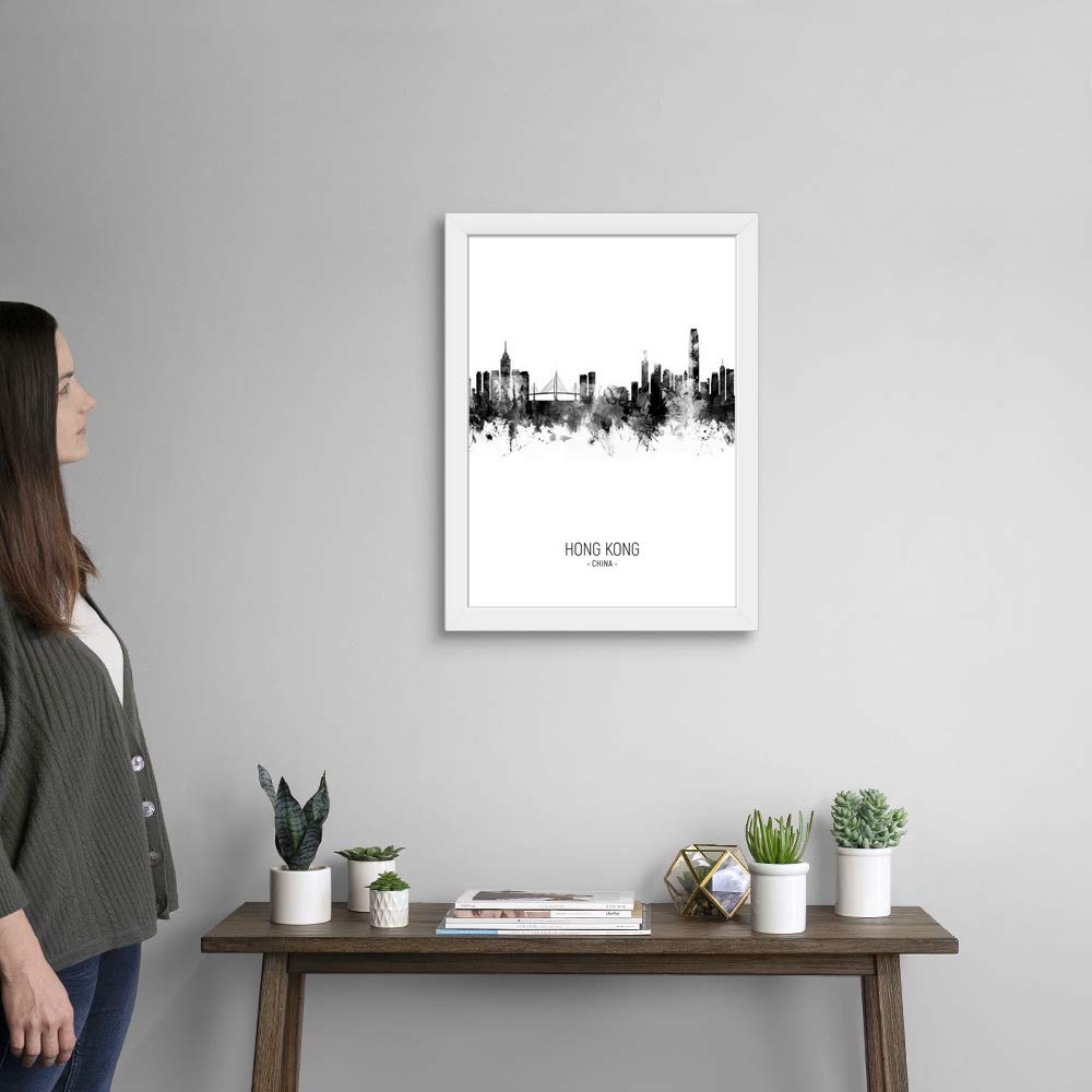Hong Kong Skyline White Framed Art Print - Modern Cityscape Wall Decor for Living Room, Office & Bedroom - Perfect Gift for Travel Lovers & Home Decor Enthusiasts