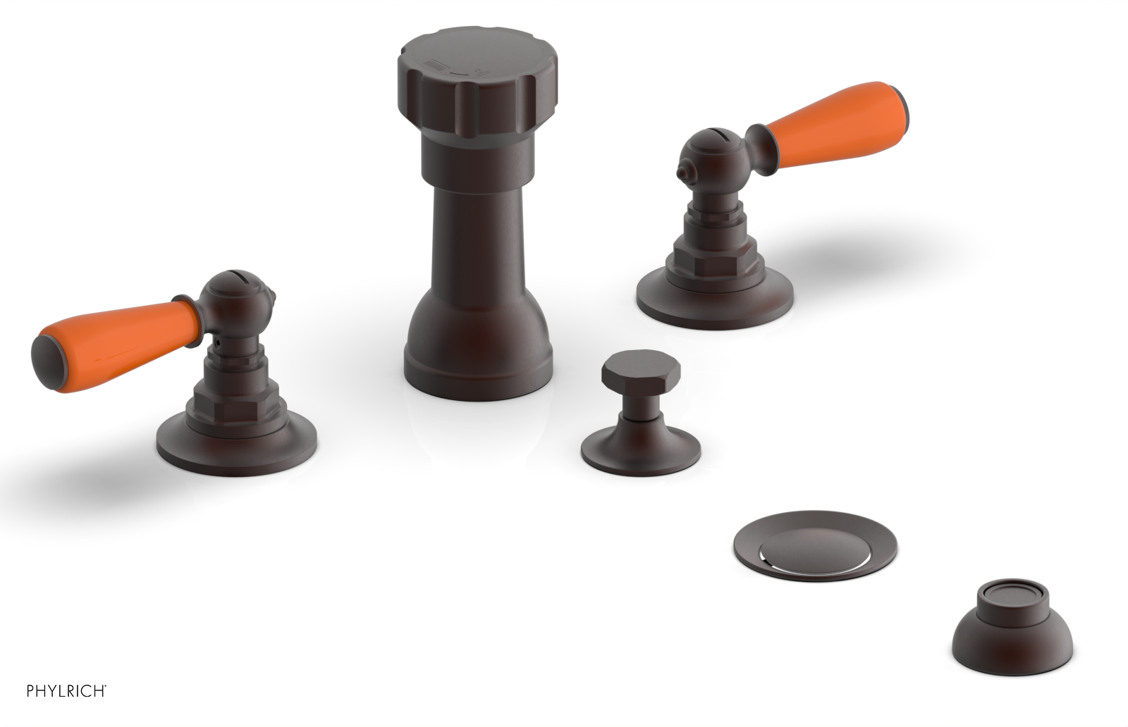 Jamestown 4-Hole Bidet Faucet Set with Lever Handles & Orange Accents - 165 61 - Perfect for Modern Bathroom Upgrades & Hygienic Living