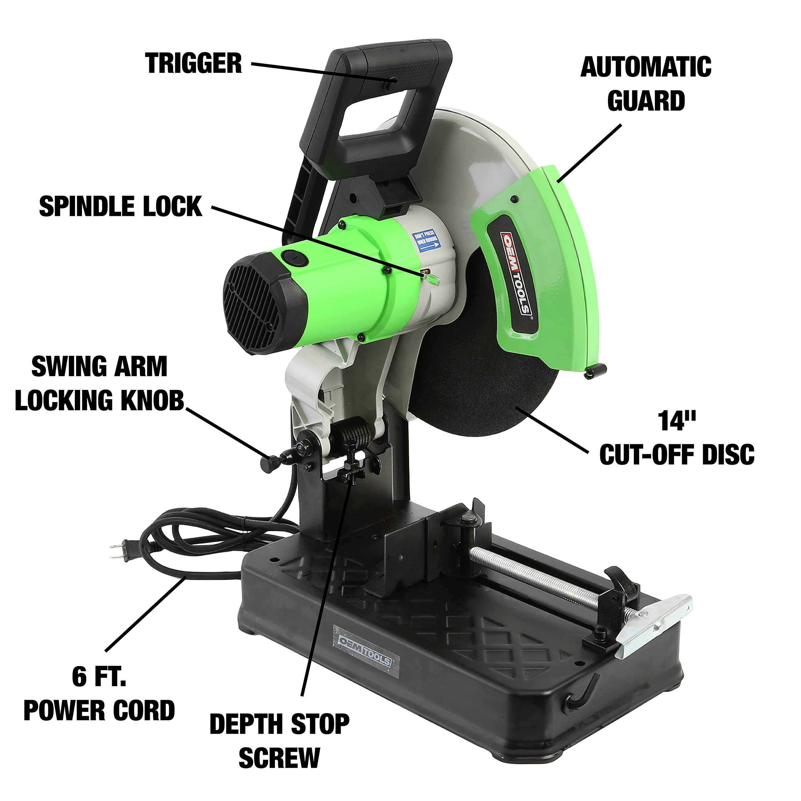 OEMTOOLS 24723 14 Inch Metal Cutting Chop Saw with Steel Base - Heavy Duty Circular Saw for Wood & Metal Projects | Perfect for DIY, Construction & Workshop Use