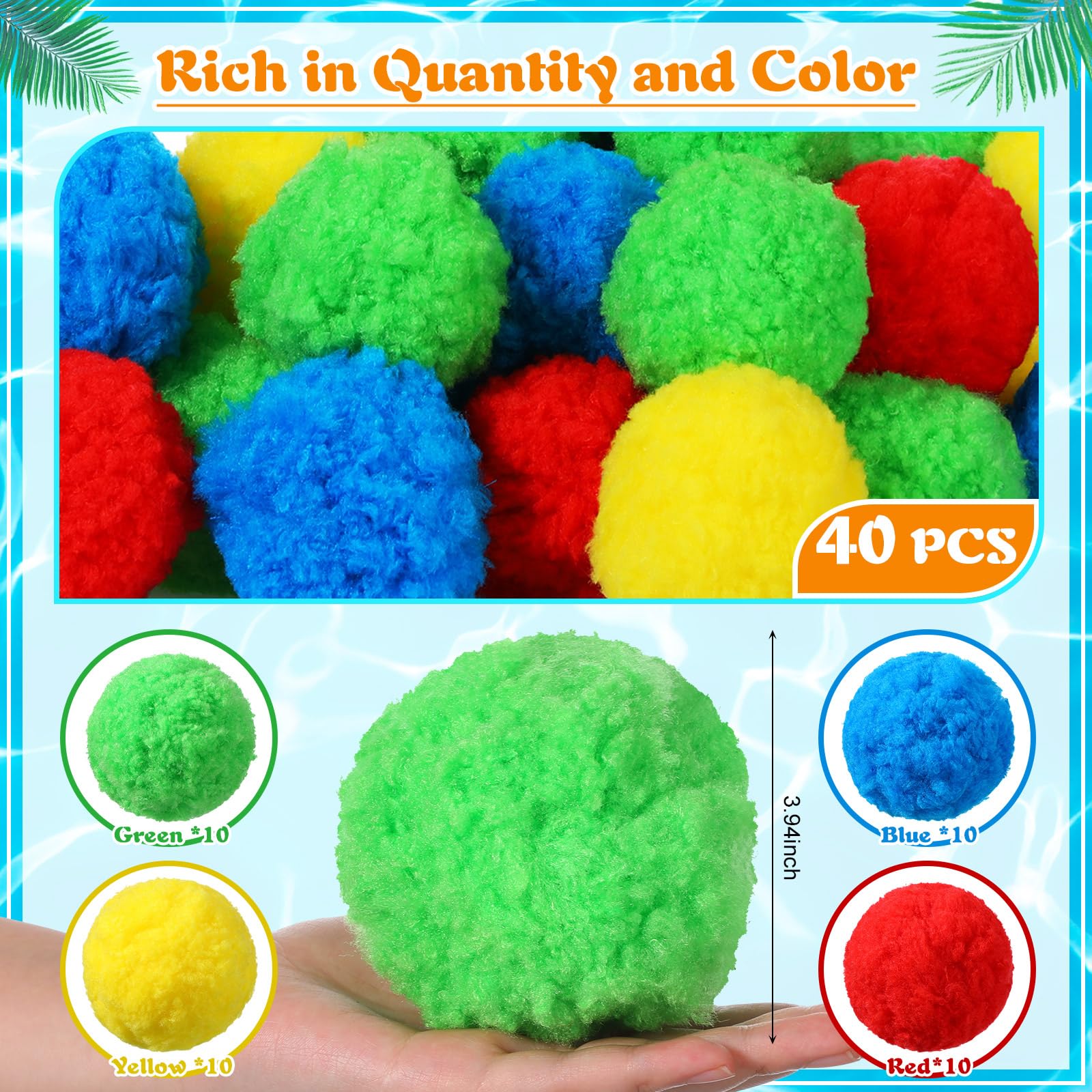 40 Pack Extra Large 3.94 Inch Reusable Water Balls - Soft Splash Balls for Outdoor Water Games, Pool Party Toys for Adults & Kids - Perfect for Summer Water Fights, Backyard Fun, Beach Activities and Poolside Entertainment