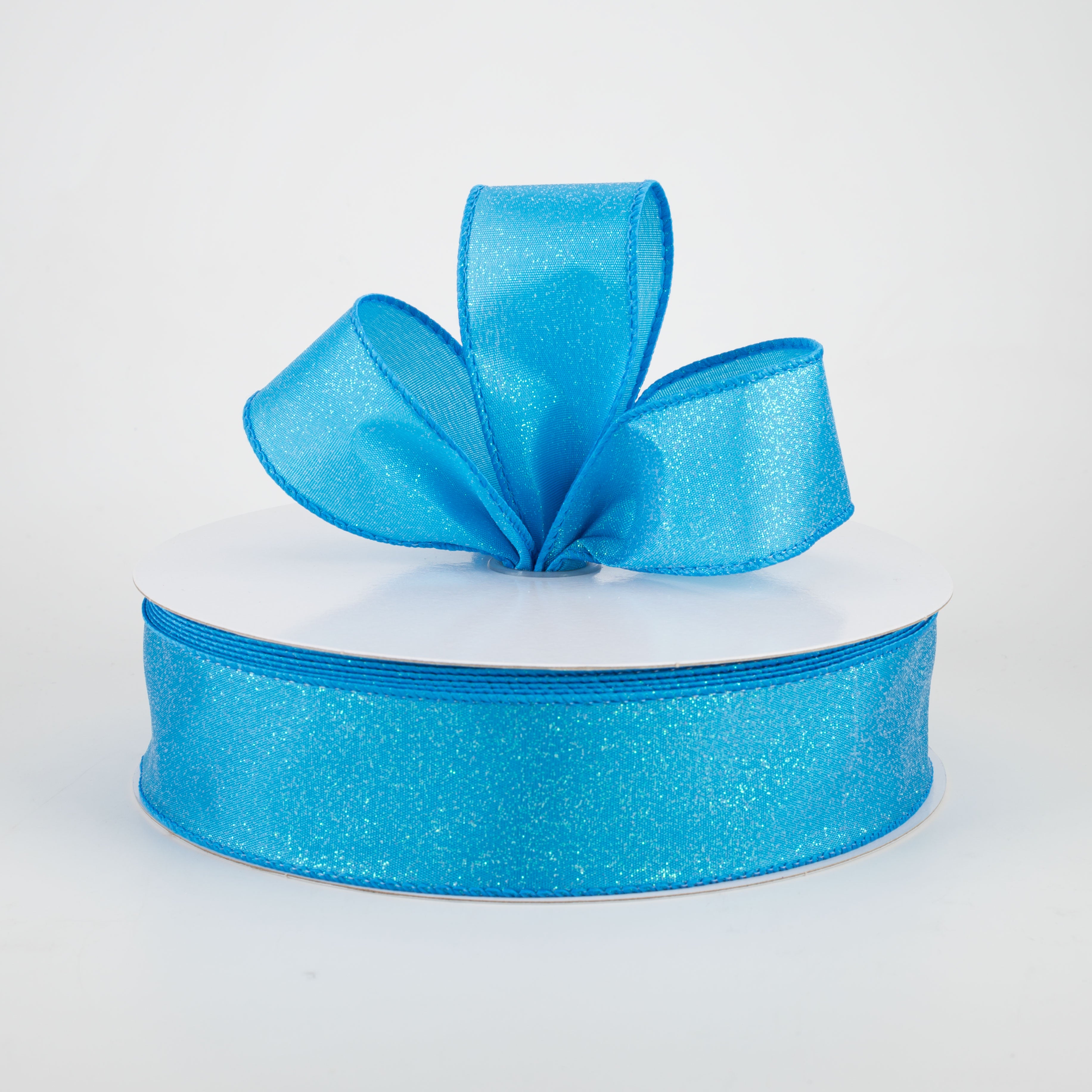 1.5 Inch Iridescent Glitter Misted Satin Ribbon - Turquoise Blue (50 Yards) for Gift Wrapping, DIY Crafts, Wedding Decorations & Party Favors