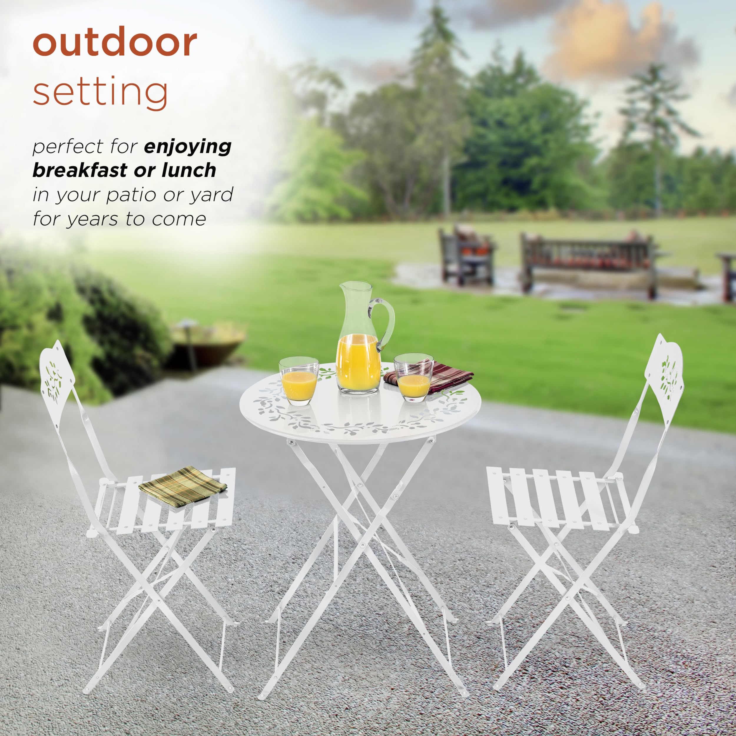 Alpine Corporation 3-Piece Bistro Set - White Folding Table & Chairs for Indoor/Outdoor Use - Perfect for Patio, Garden, Balcony & Small Space Dining